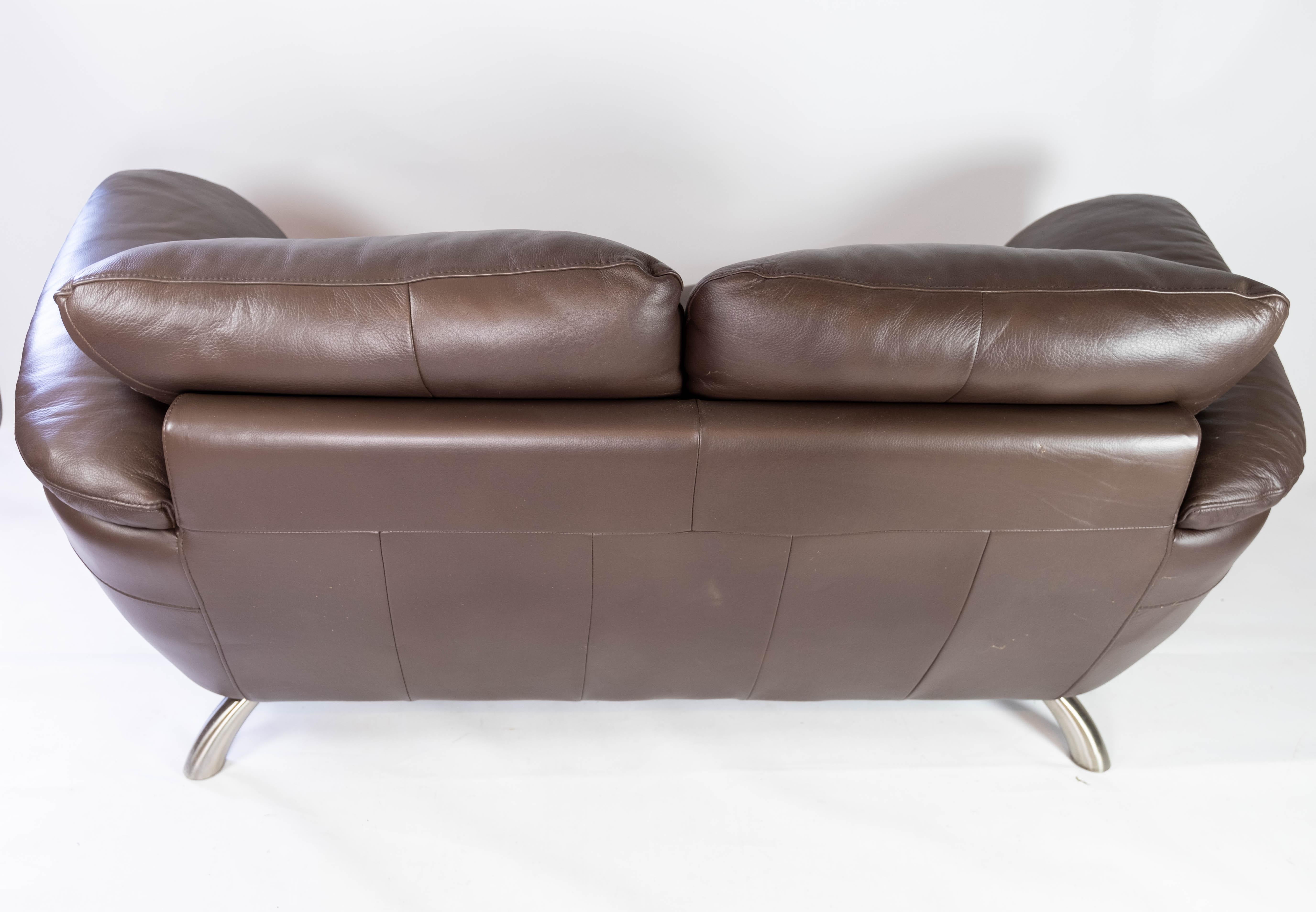 Two Seater Sofa Upholstered with Brown Leather and Frame of Metal, by Italsofa 7