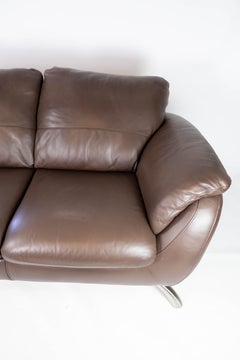 Two Seater Sofa Upholstered with Brown Leather and Frame of Metal, by Italsofa
