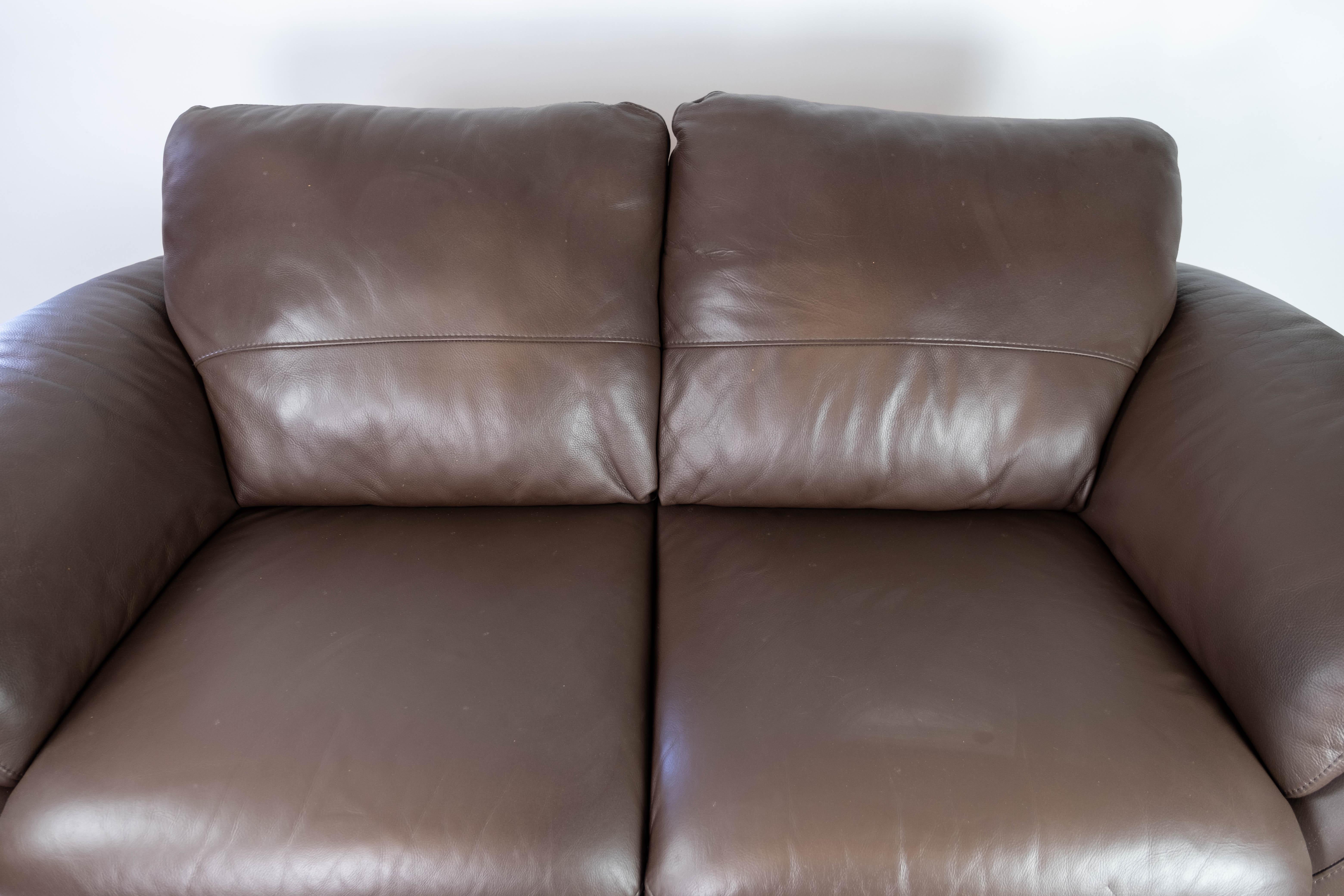 Other Two Seater Sofa Upholstered with Brown Leather and Frame of Metal, by Italsofa