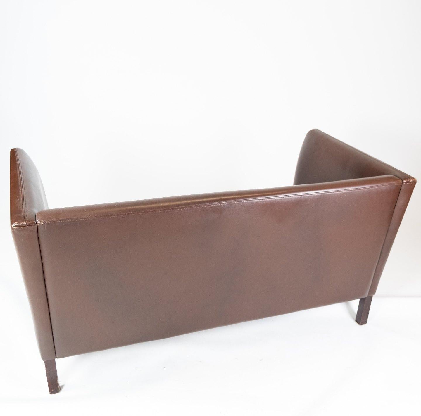 Two Seater Sofa Upholstered with Dark Brown Leather of Danish Design, 1960s For Sale 3