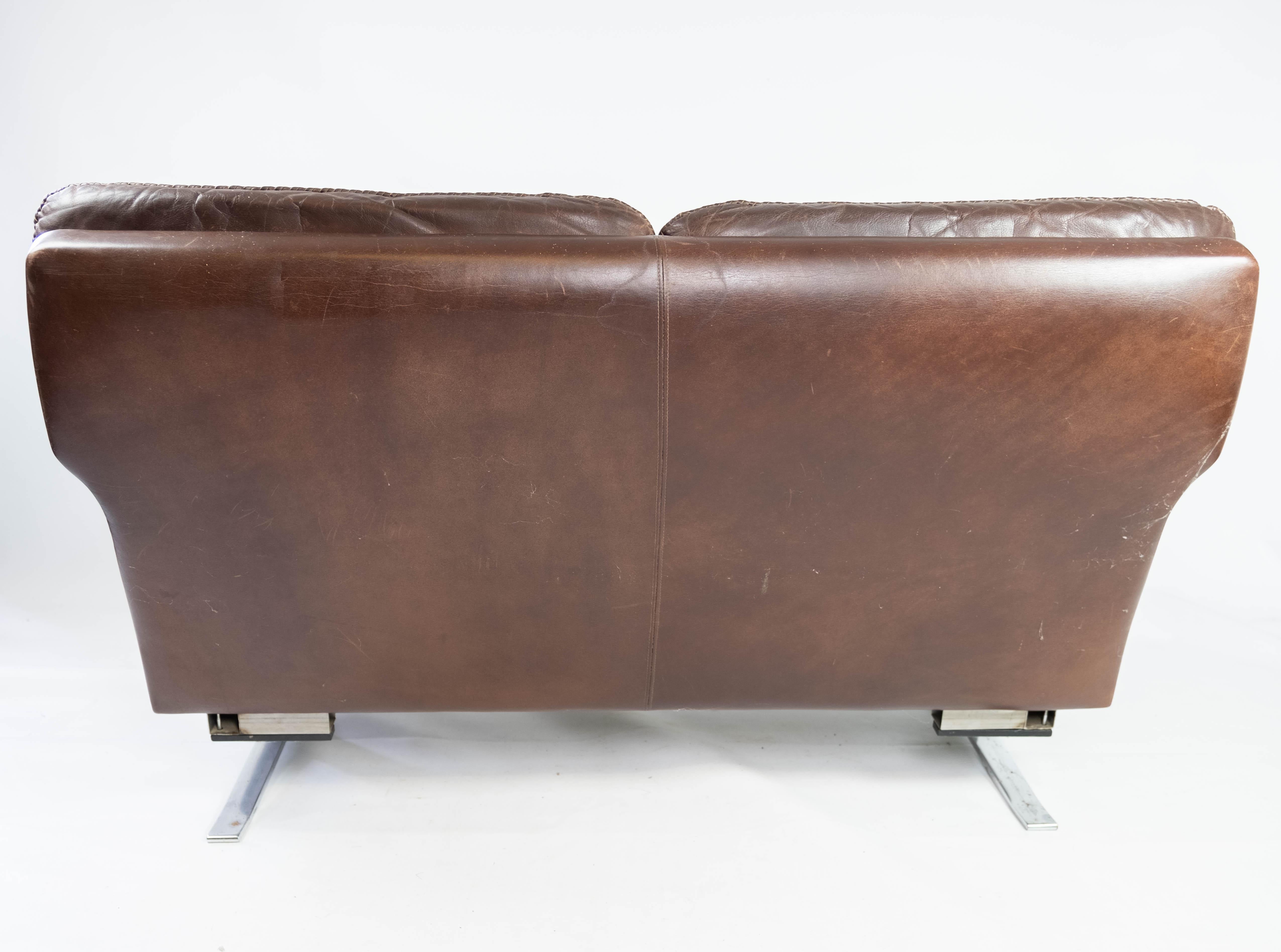 Two Seater Sofa Made In Patinated Brown Leather By Arne Norell From 1970s For Sale 5