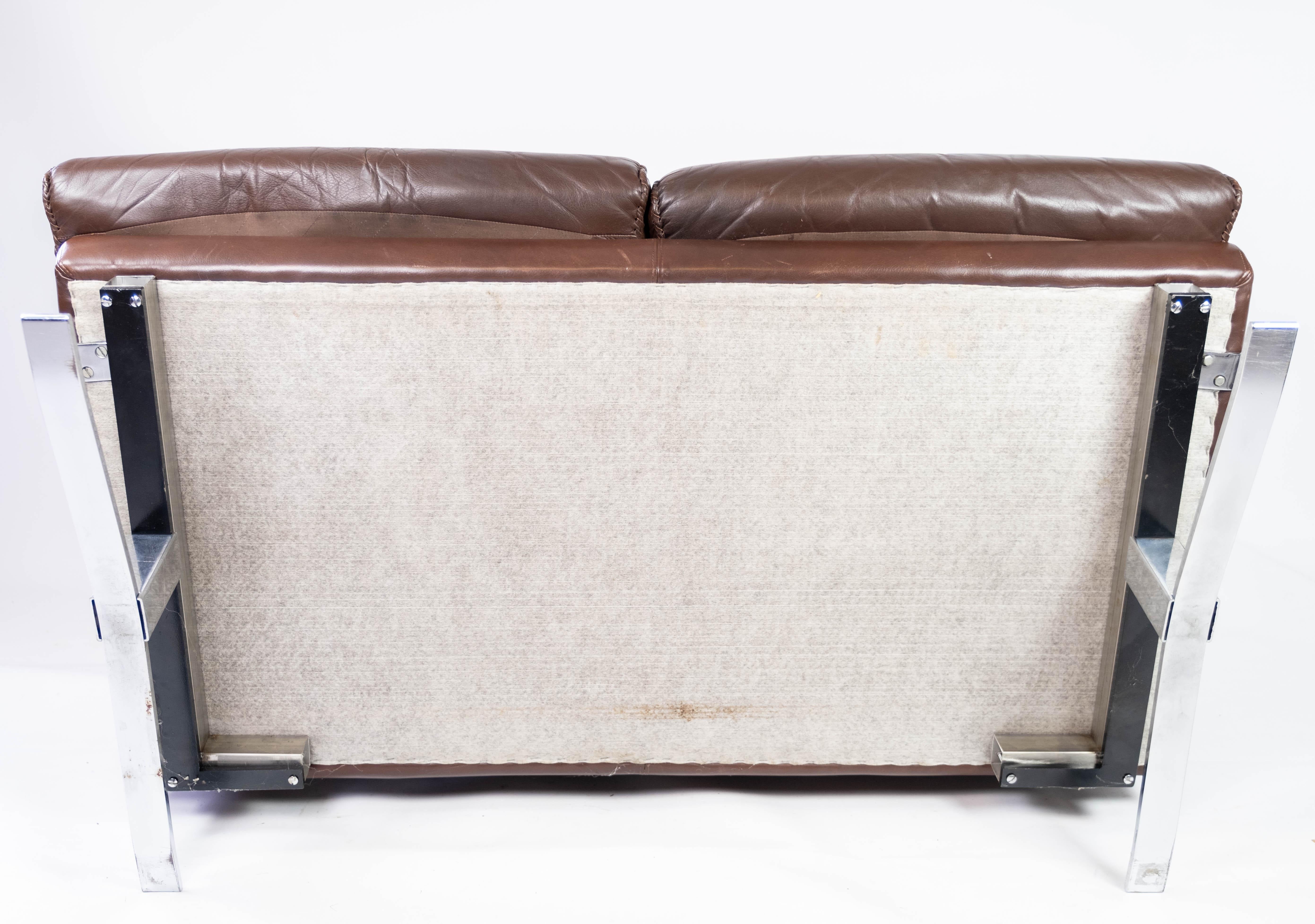 Two Seater Sofa Made In Patinated Brown Leather By Arne Norell From 1970s For Sale 7