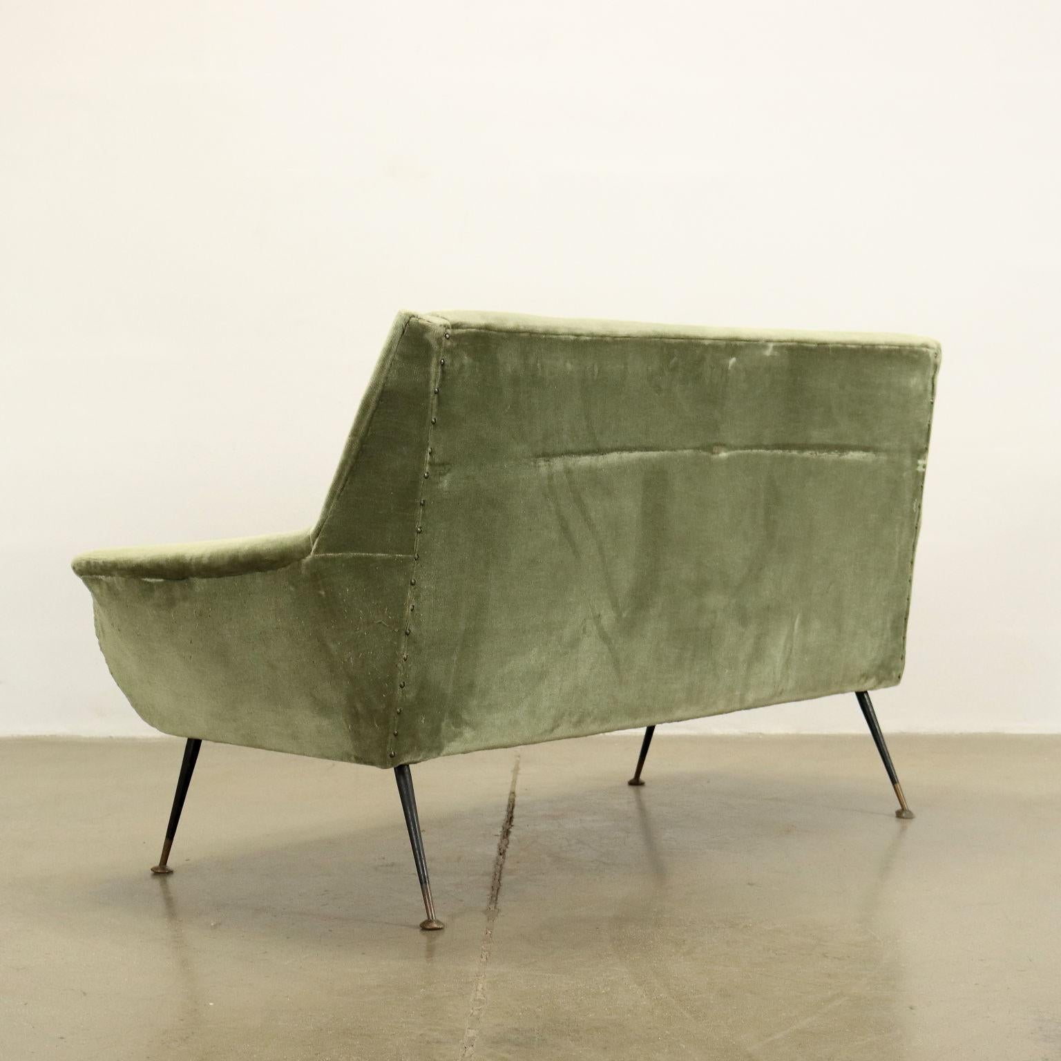 Metal Two-Seater Sofa Velvet Italy 1950s-1960s