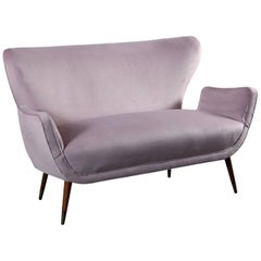 Two Seater Sofa Velvet Upholstery Vintage Argentine 1950s