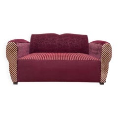 Divano a due posti – Stile vintage anni ’80 – Velluto jacquard bordeaux