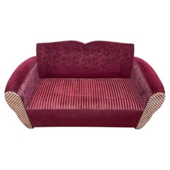 Divano a due posti – Stile vintage anni ’80 – Velluto jacquard bordeaux