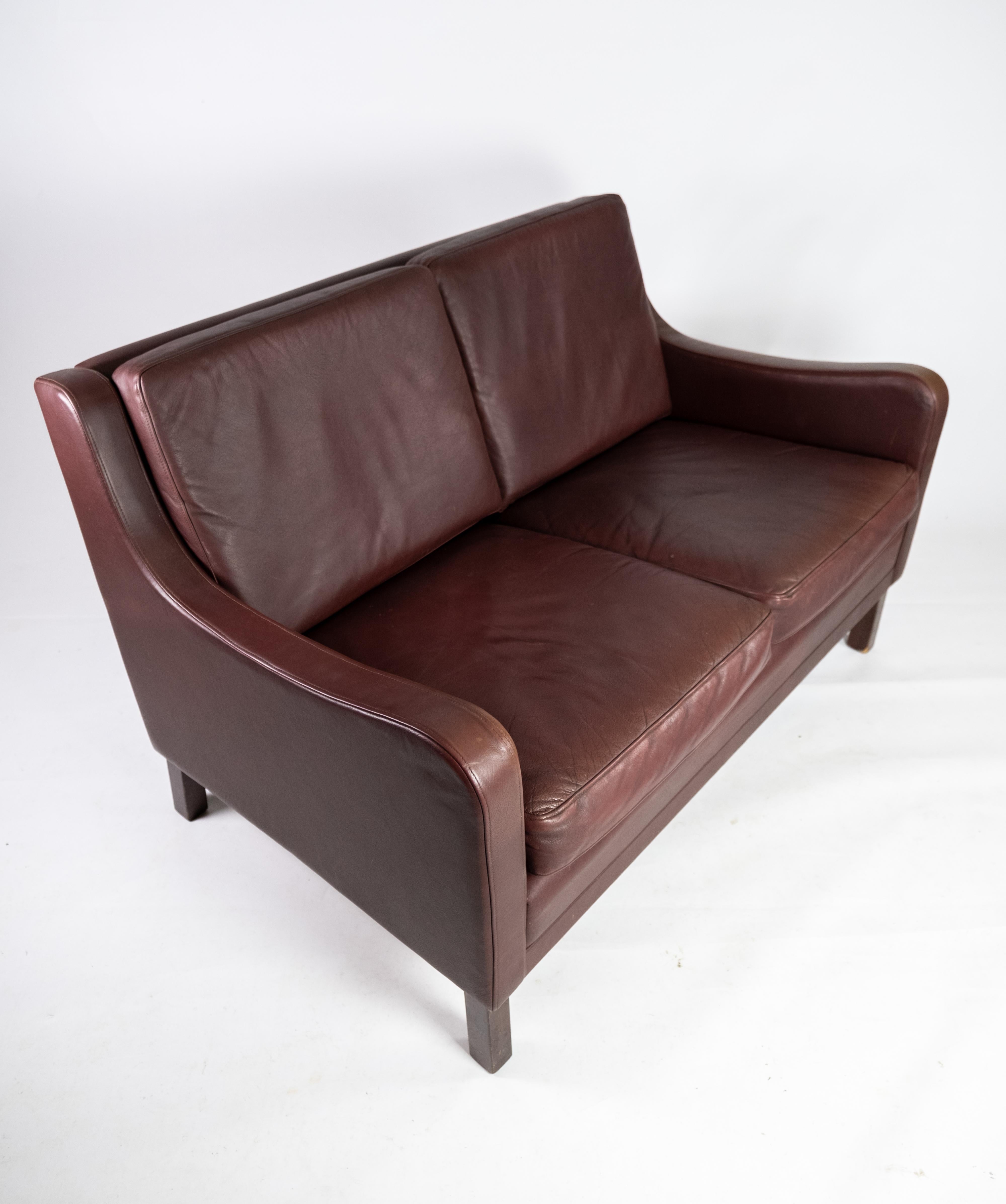 Two-Seat Sofa, with Red Brown Leather by Stouby Furniture 4