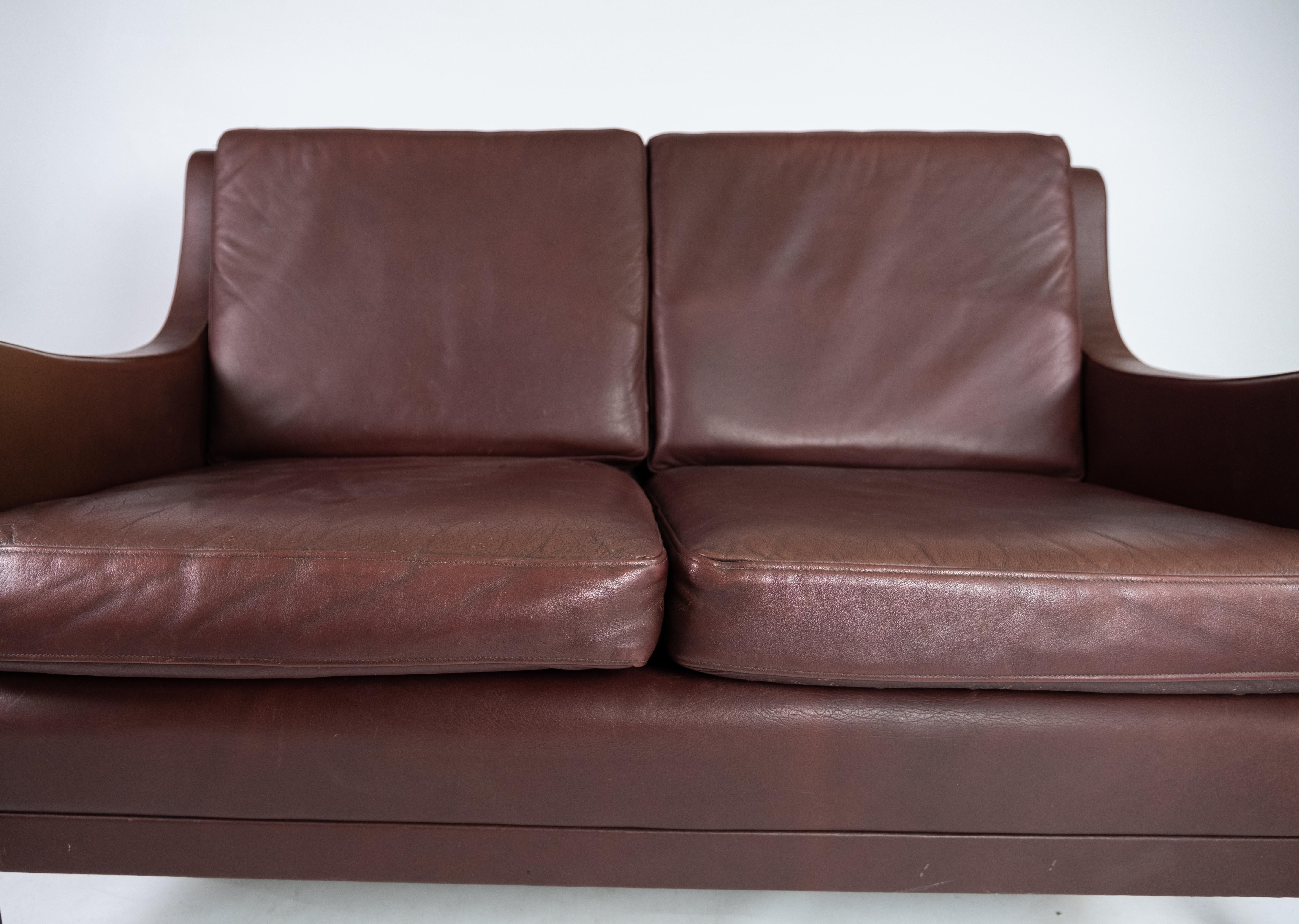 Two-Seat Sofa, with Red Brown Leather by Stouby Furniture 1