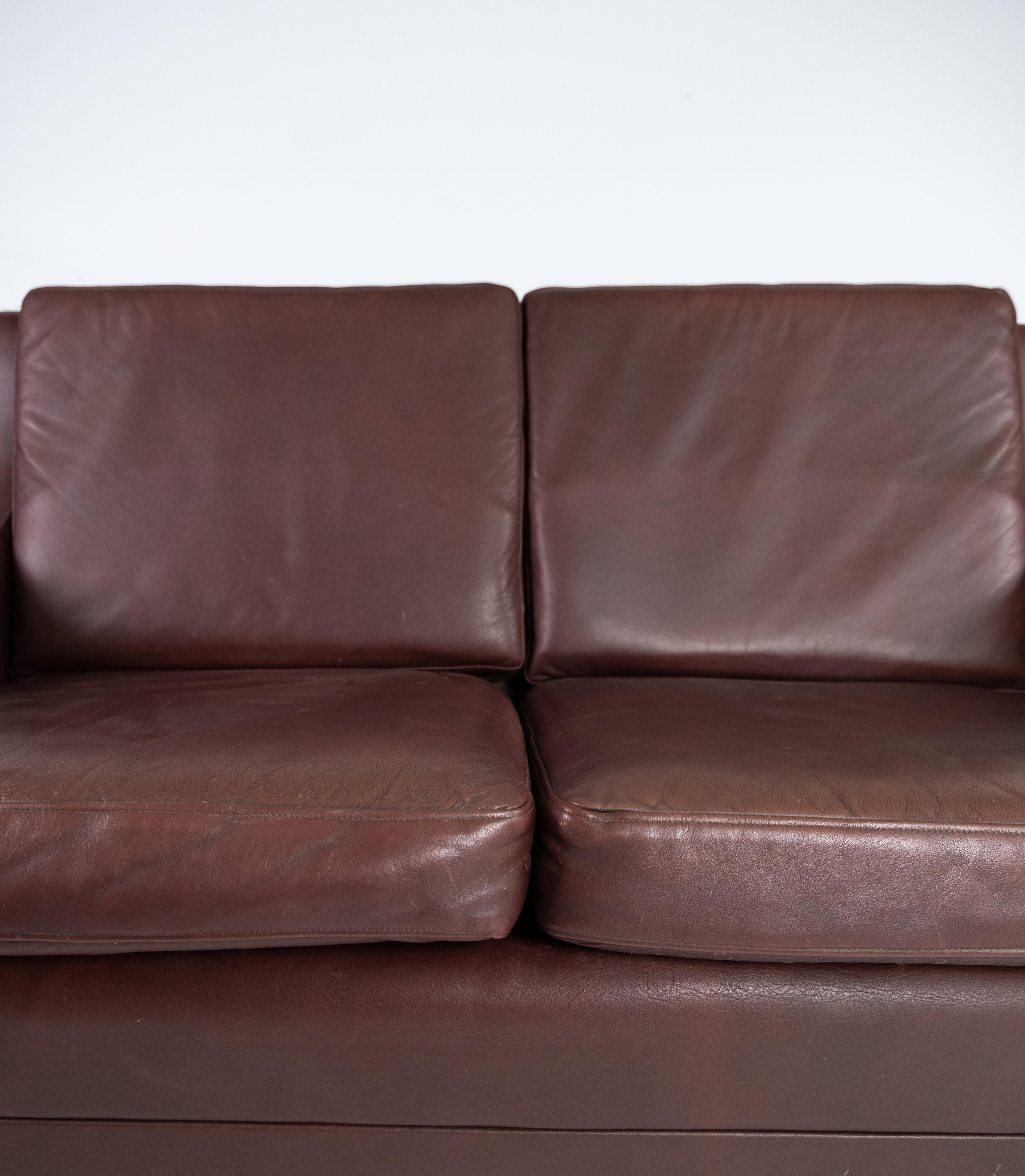 Two-Seat Sofa, with Red Brown Leather by Stouby Furniture 2