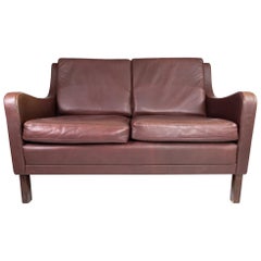 Two-Seat Sofa, with Red Brown Leather by Stouby Furniture