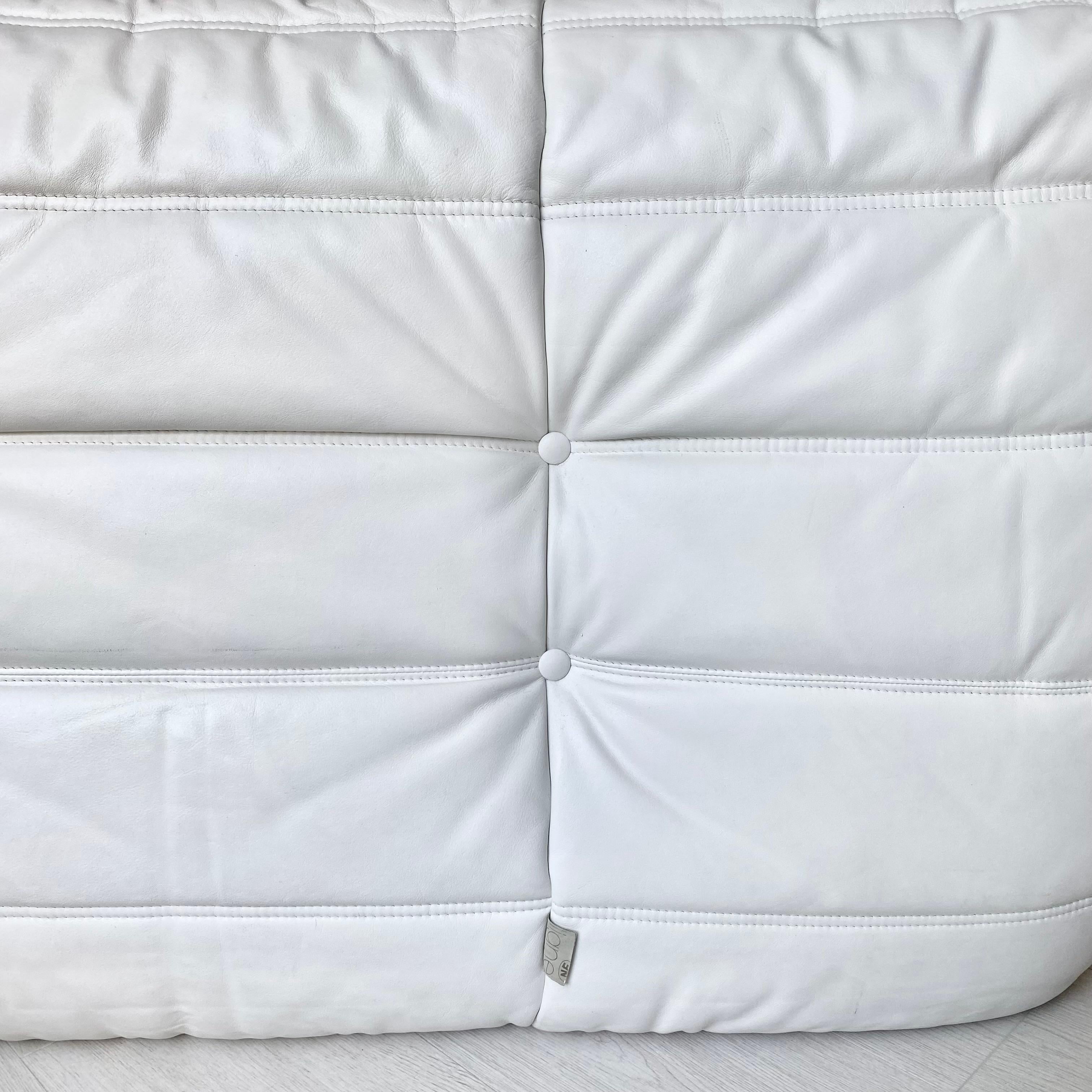 Two Seater Togo Sofa in White Leather by Ligne Roset, 1980s France For Sale 7