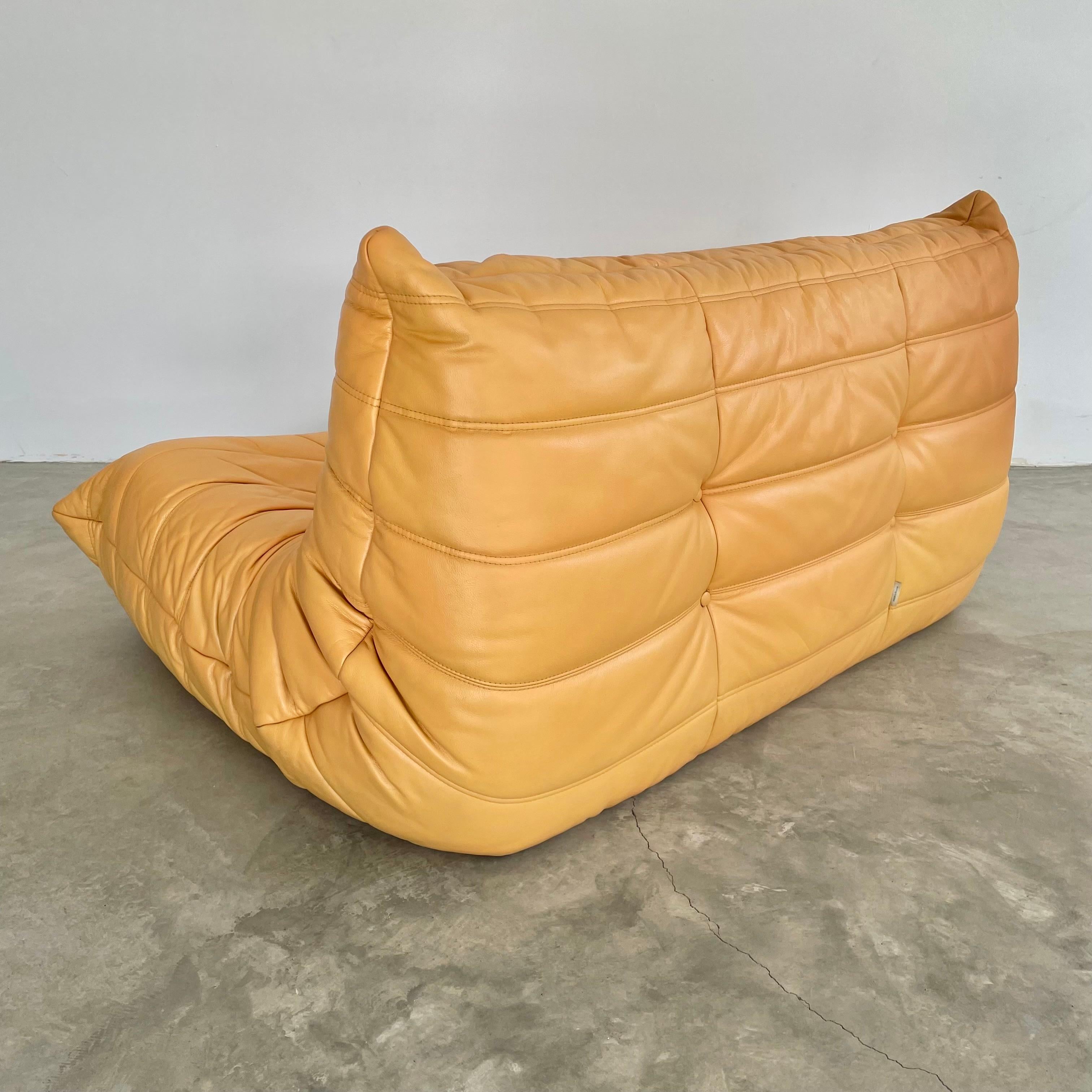Two Seater Togo Sofa in Yellow Leather by Ligne Roset, 1980s France For Sale 3