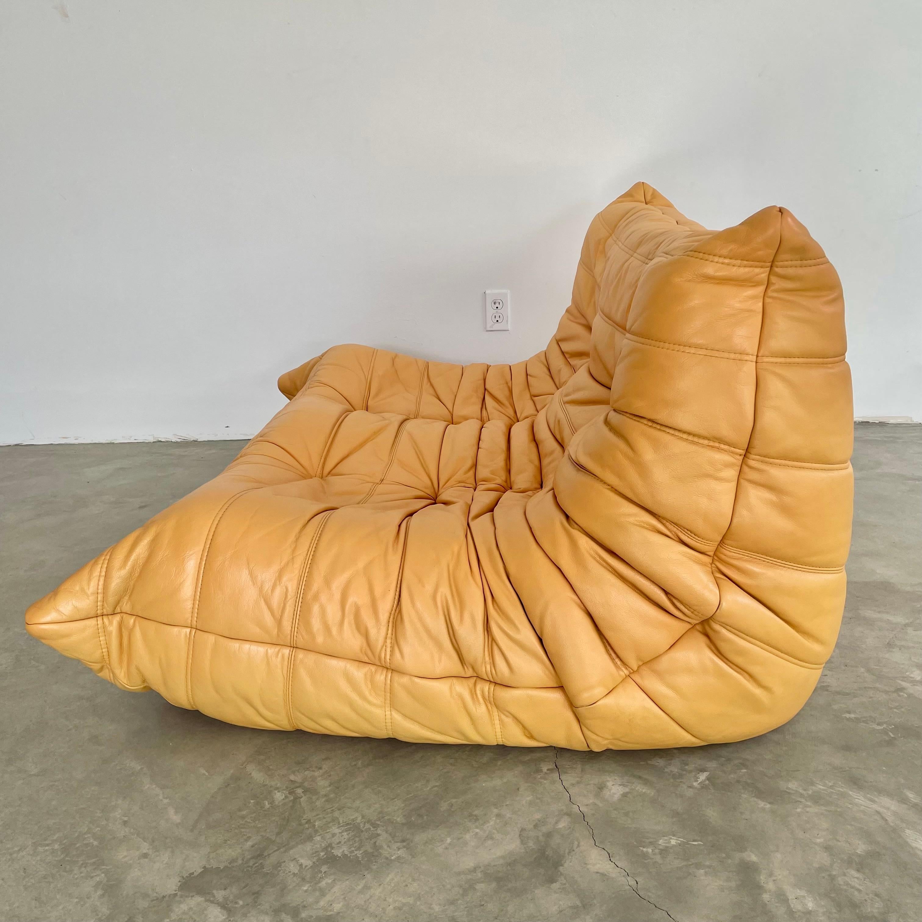 Sofá Togo de dos plazas en piel amarilla de Ligne Roset, años 80 Francia en venta 4
