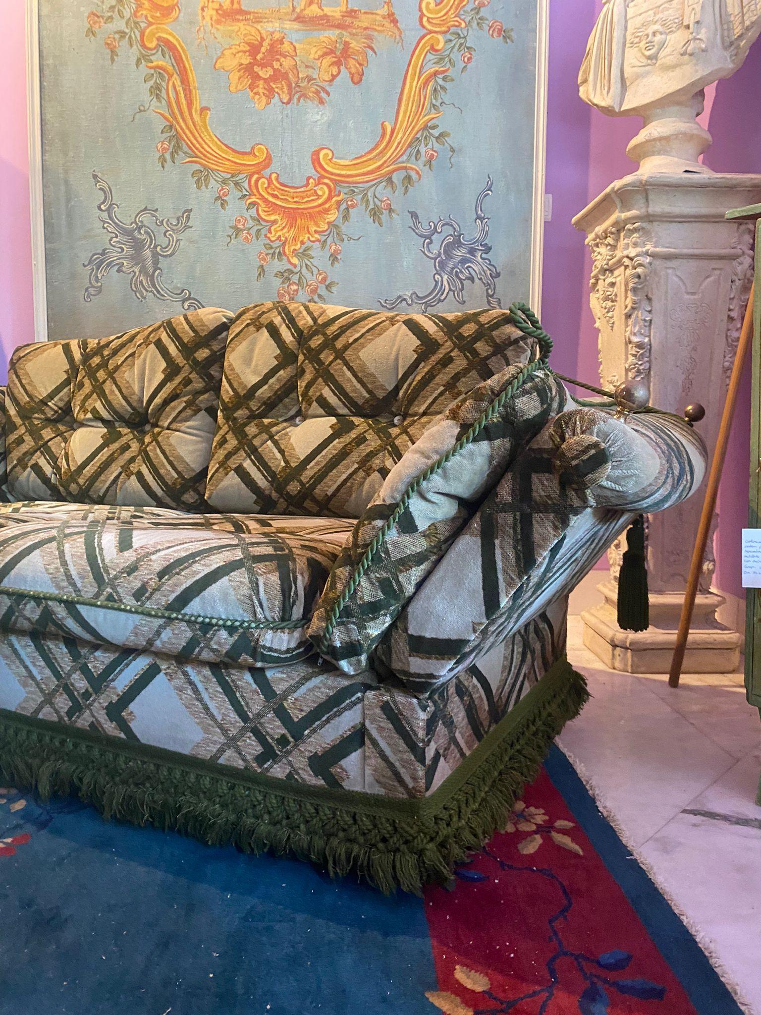 Two-Seater Velvet Canapé by Maison Jansen, with Bronze Accents and Passementerie 6