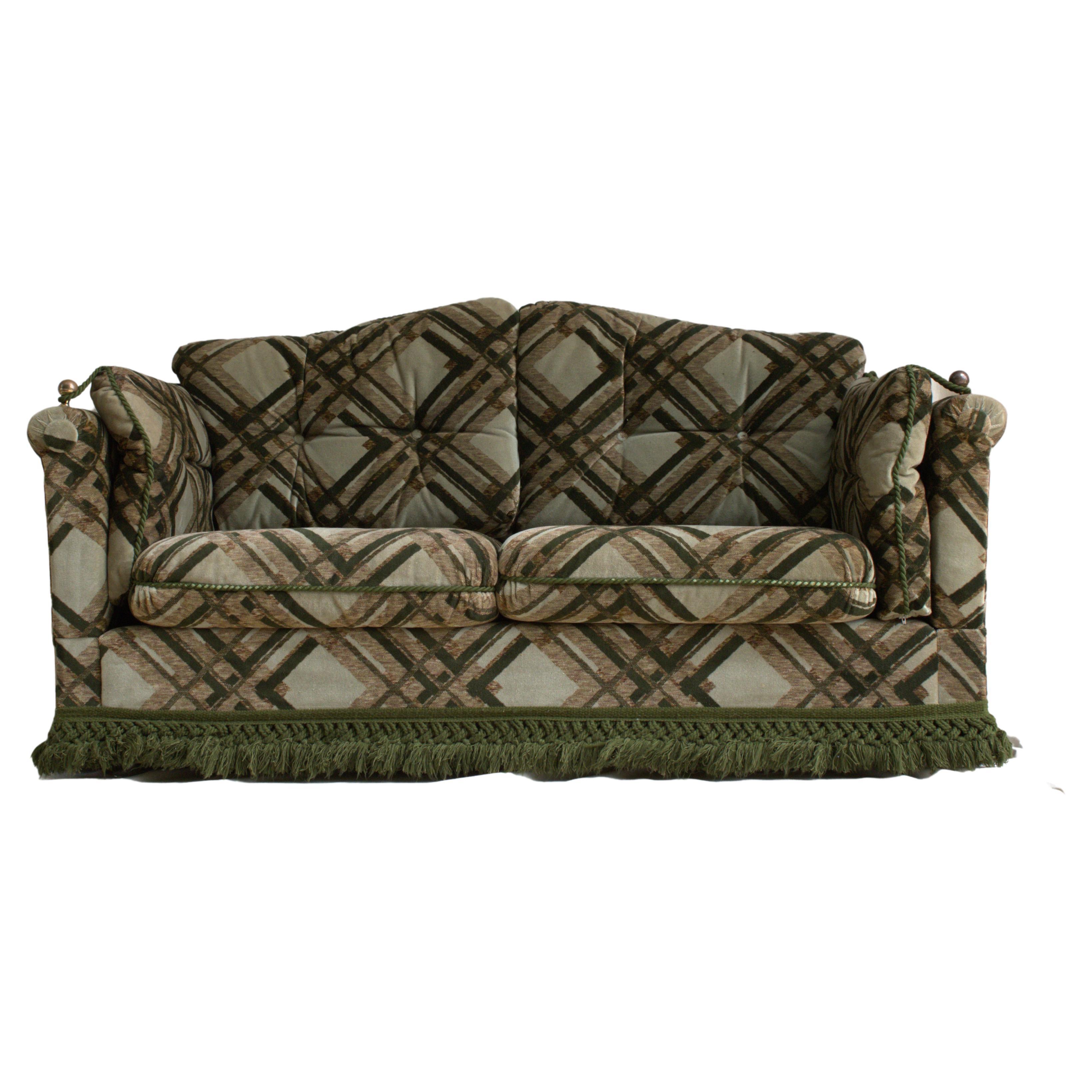 Two-Seater Velvet Sofa by Maison Jansen, with Bronze Accents and Passementerie