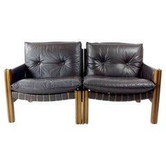 Two Seater Walnut And Leather Sofa By Boris Hála For Ton, 1986