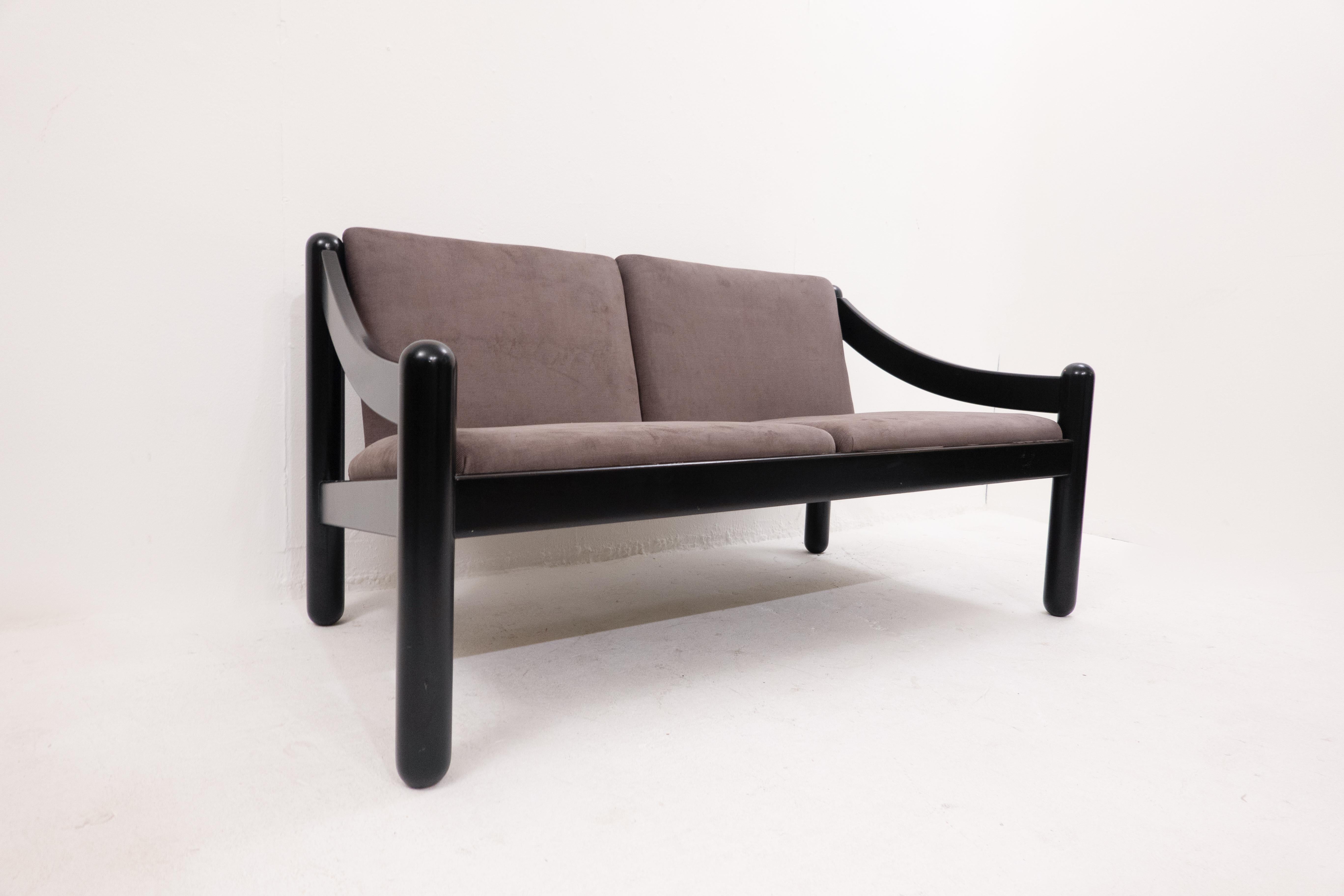 Two Seaters Lacquered Wood Sofa Model 