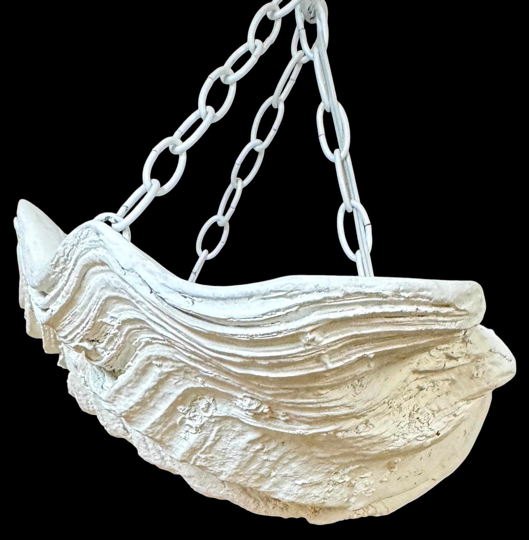 Two Serge Roche Attributed Cast Painted Plaster Clam Shell Chandelier, 1950s For Sale 4