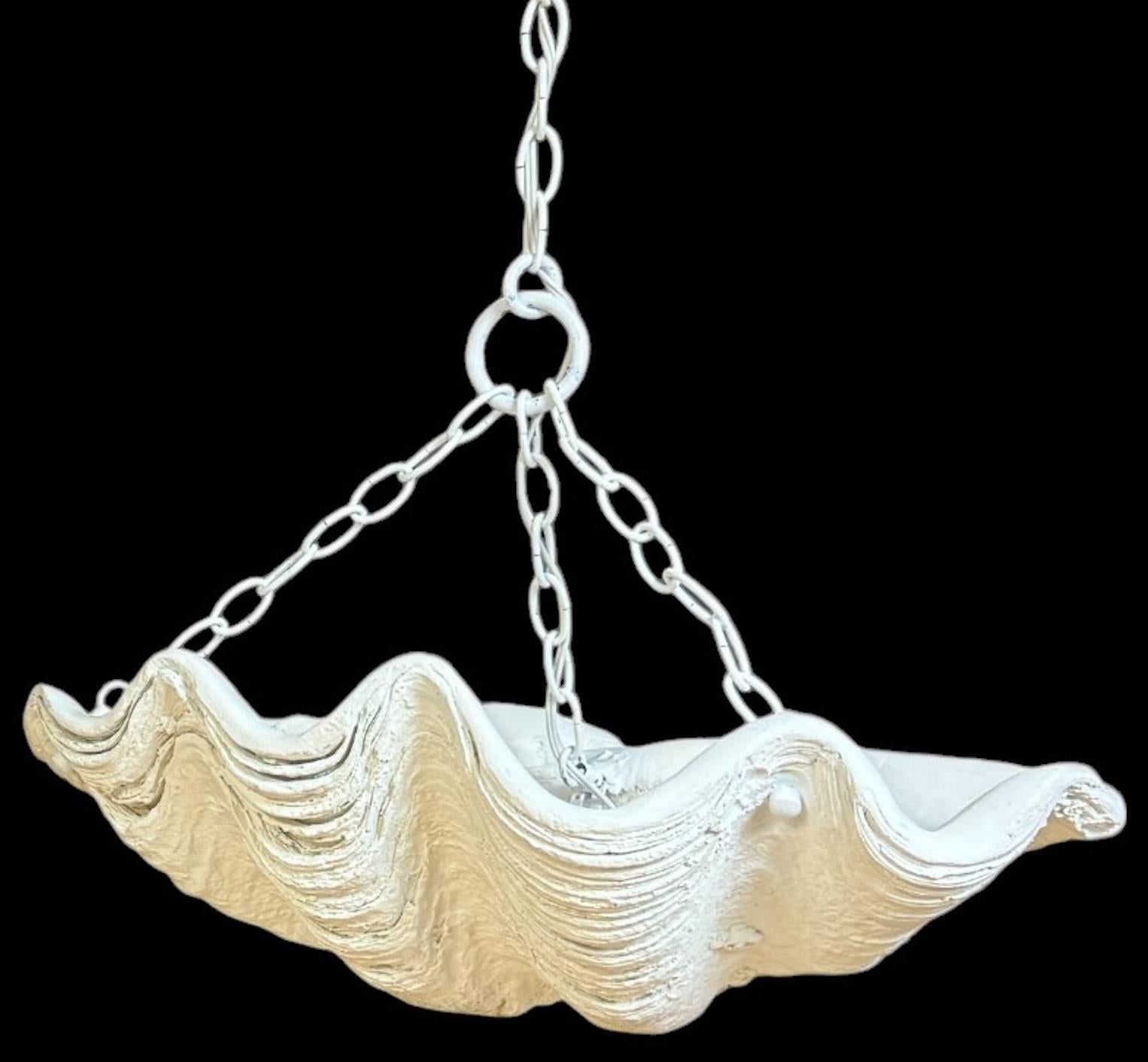 Two Serge Roche Attributed Cast Painted Plaster Clam Shell Chandelier, 1950s For Sale 5