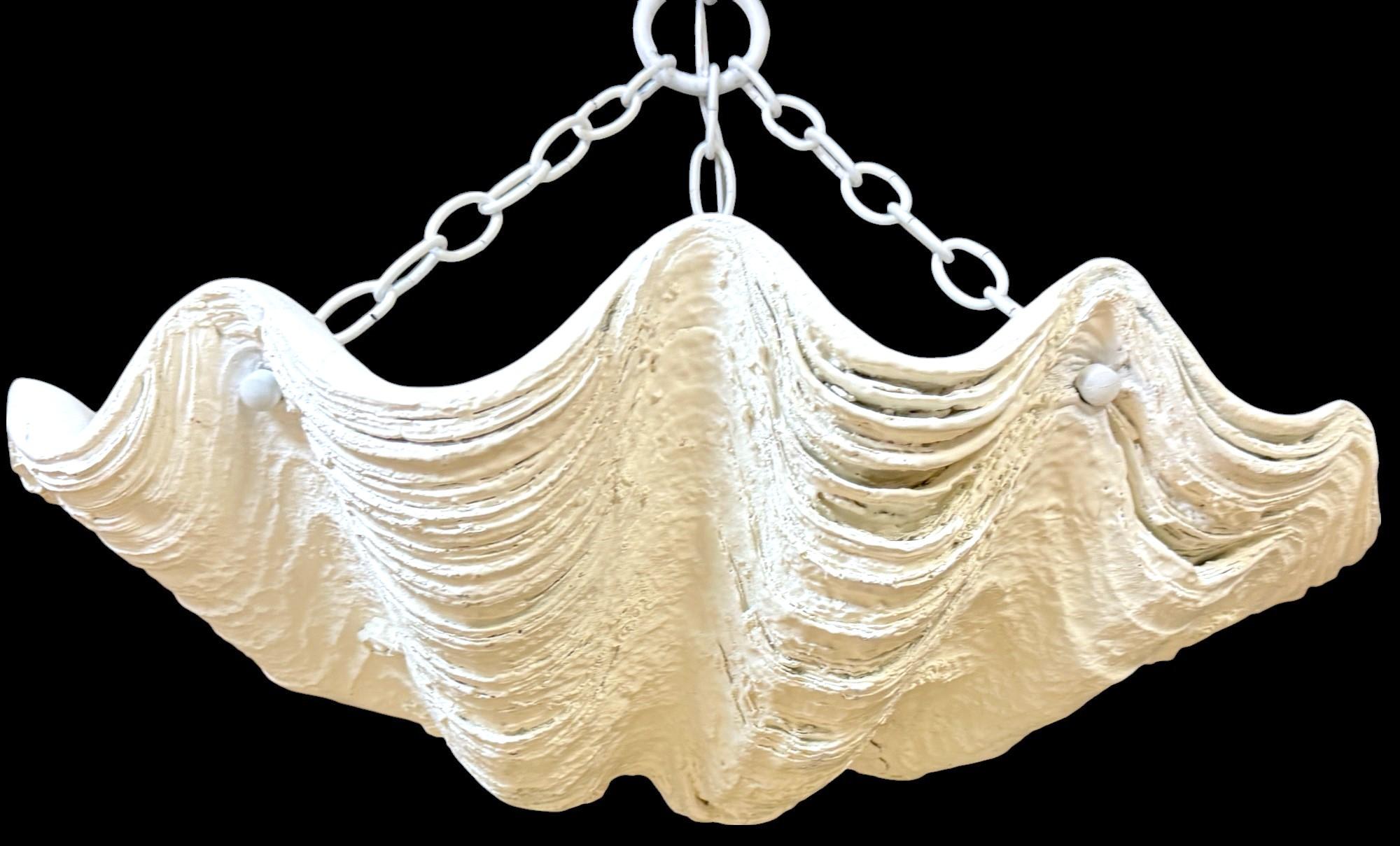 Two Serge Roche Attributed Cast Painted Plaster Clam Shell Chandelier, 1950s For Sale 6