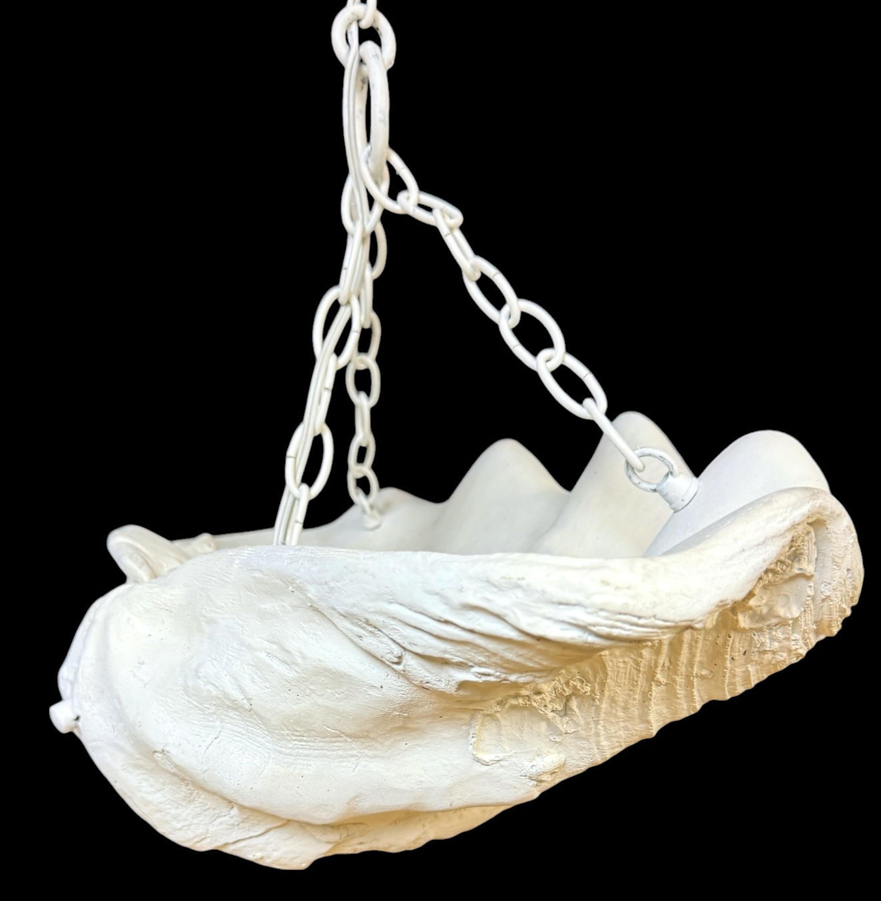 Two Serge Roche Attributed Cast Painted Plaster Clam Shell Chandelier, 1950s For Sale 9