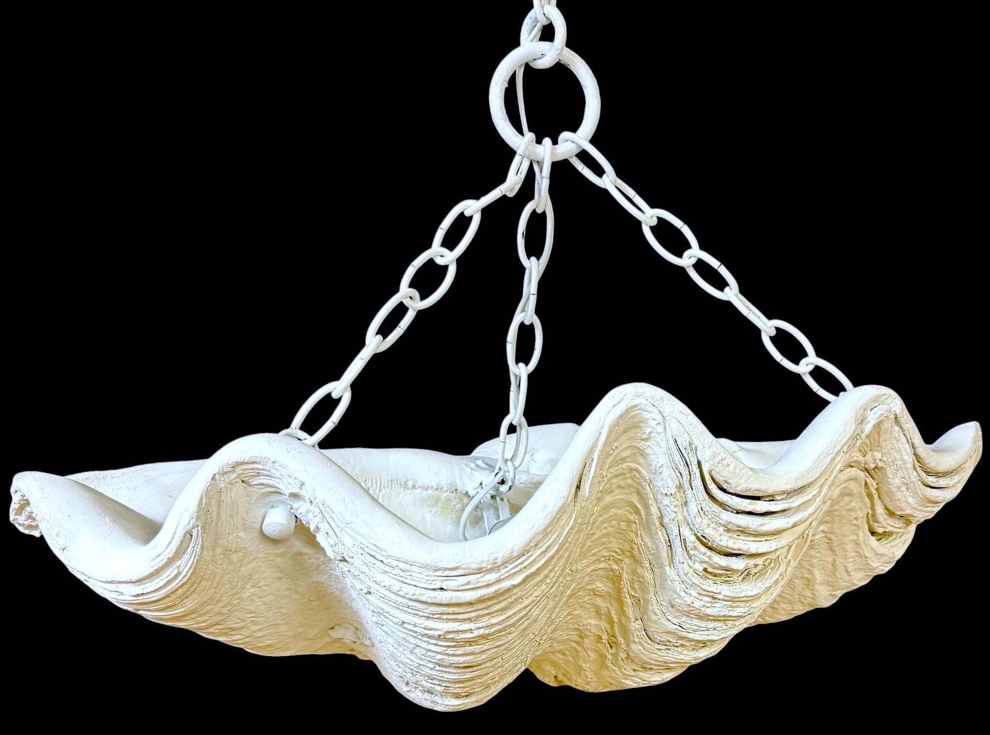 Two Serge Roche Attributed Cast Painted Plaster Clam Shell Chandelier, 1950s For Sale 10