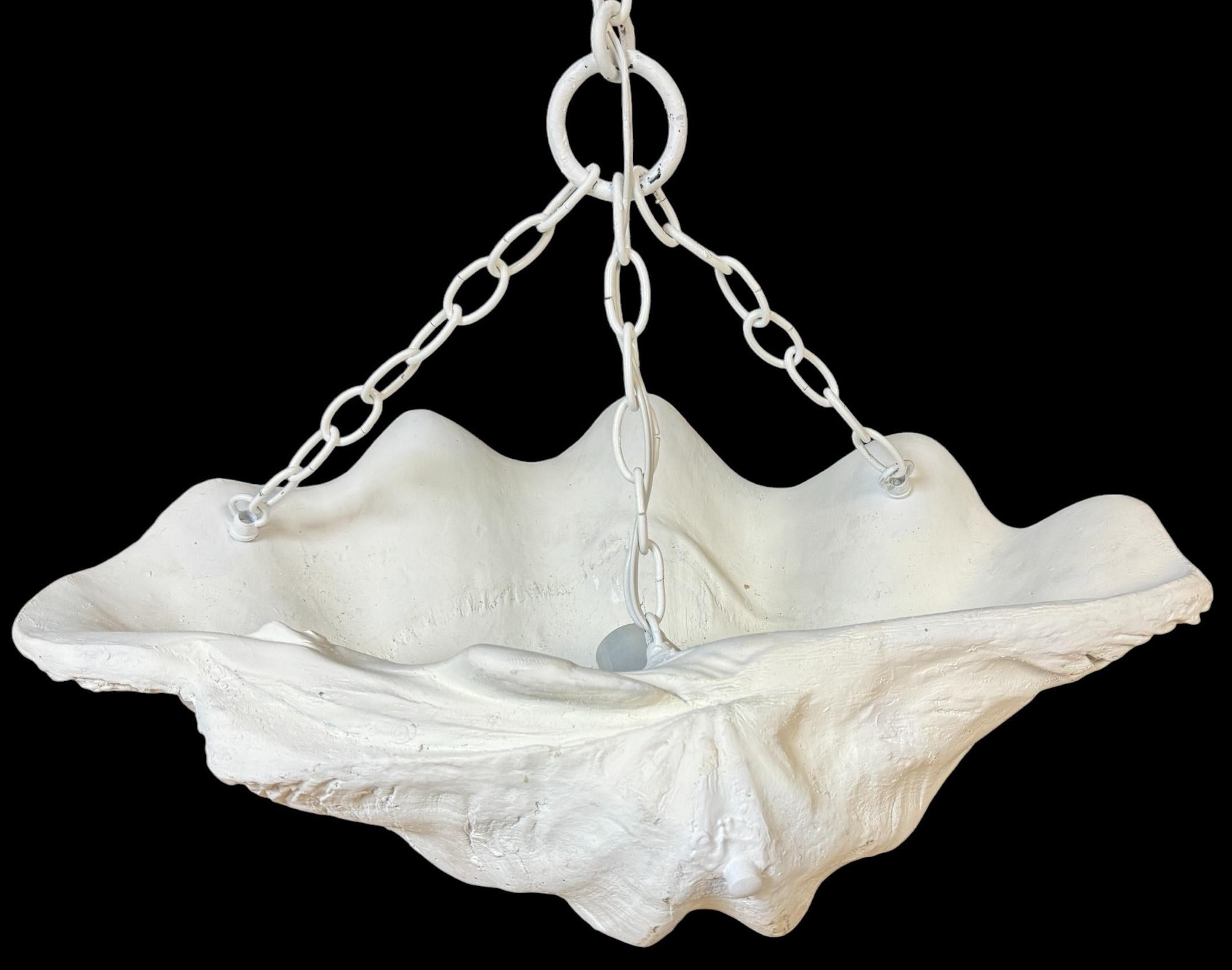 Two Serge Roche Attributed Cast Painted Plaster Clam Shell Chandelier, 1950s For Sale 11