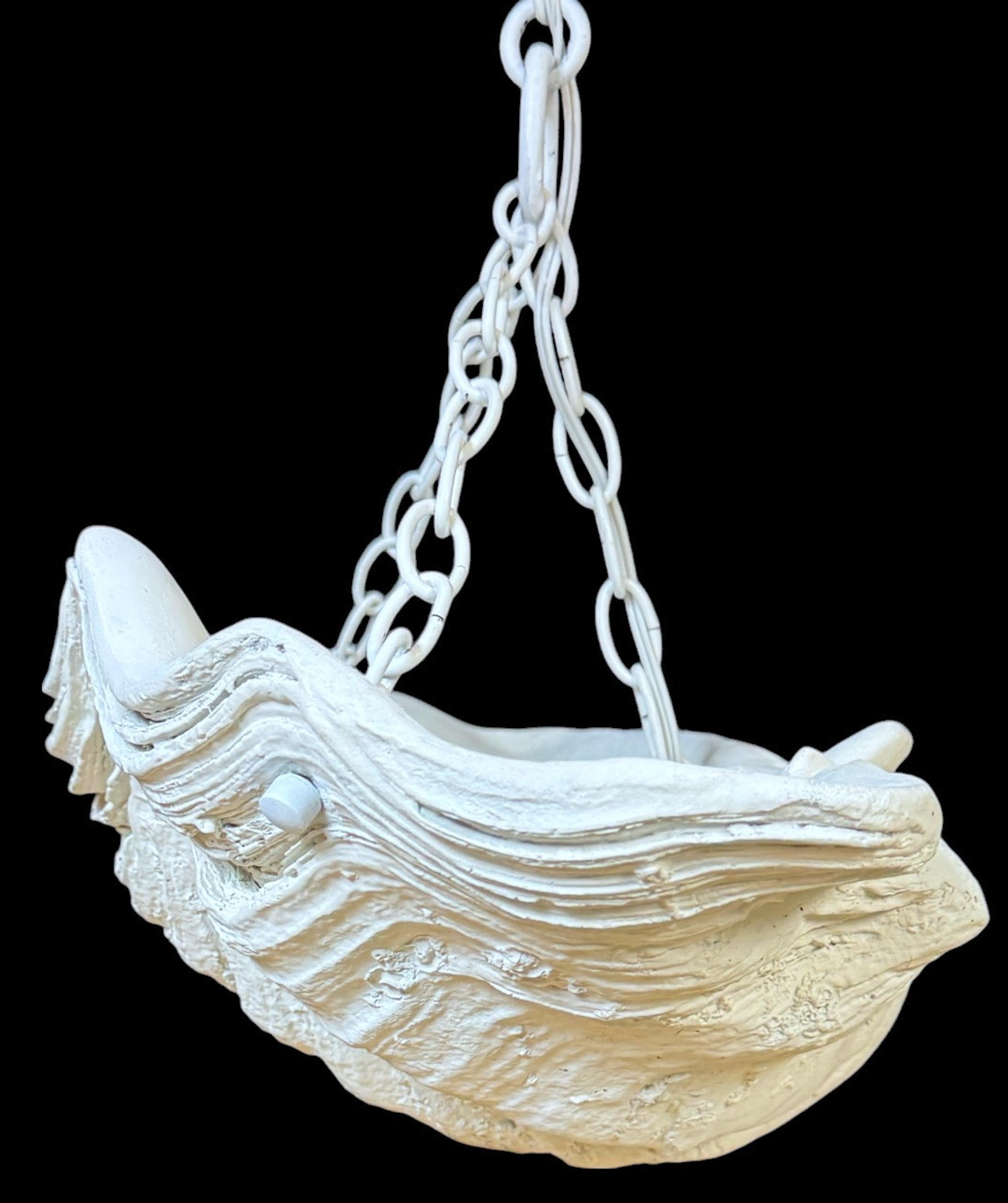 Two Serge Roche Attributed Cast Painted Plaster Clam Shell Chandelier, 1950s For Sale 12
