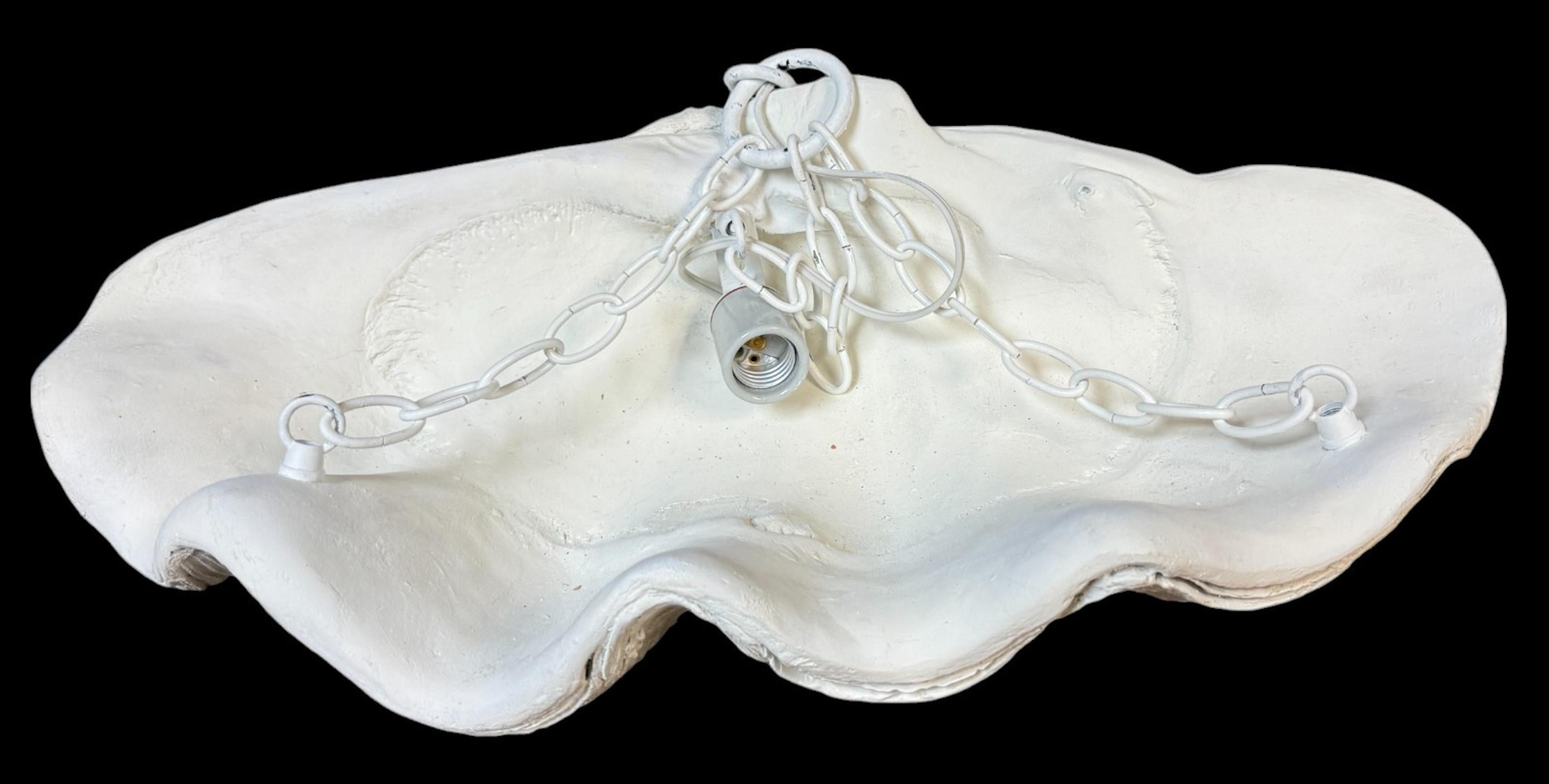 Two Serge Roche Attributed Cast Painted Plaster Clam Shell Chandelier, 1950s For Sale 13