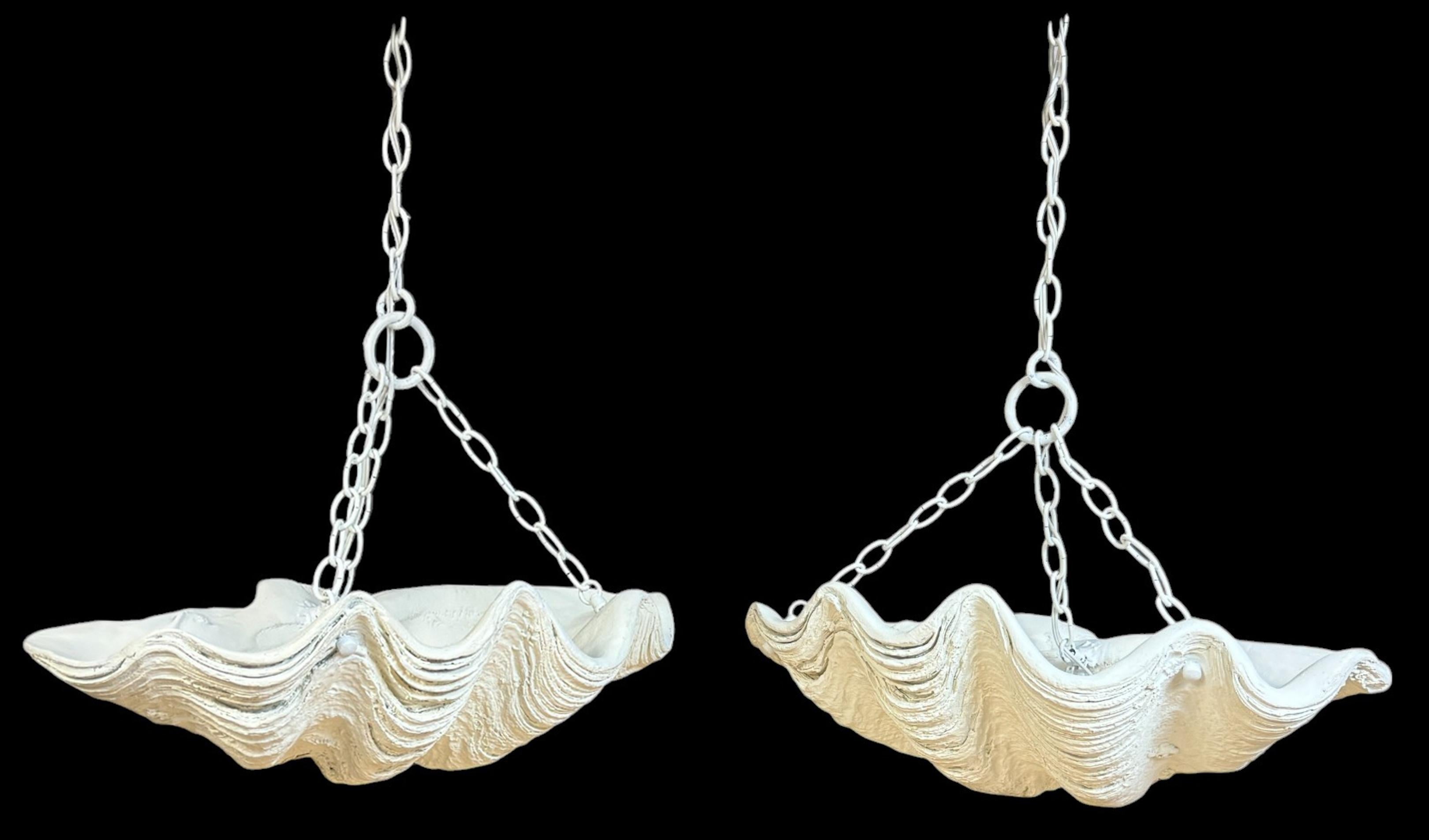 Two Serge Roche Attributed Cast Painted Plaster Clam Shell Chandelier, 1950s For Sale 14