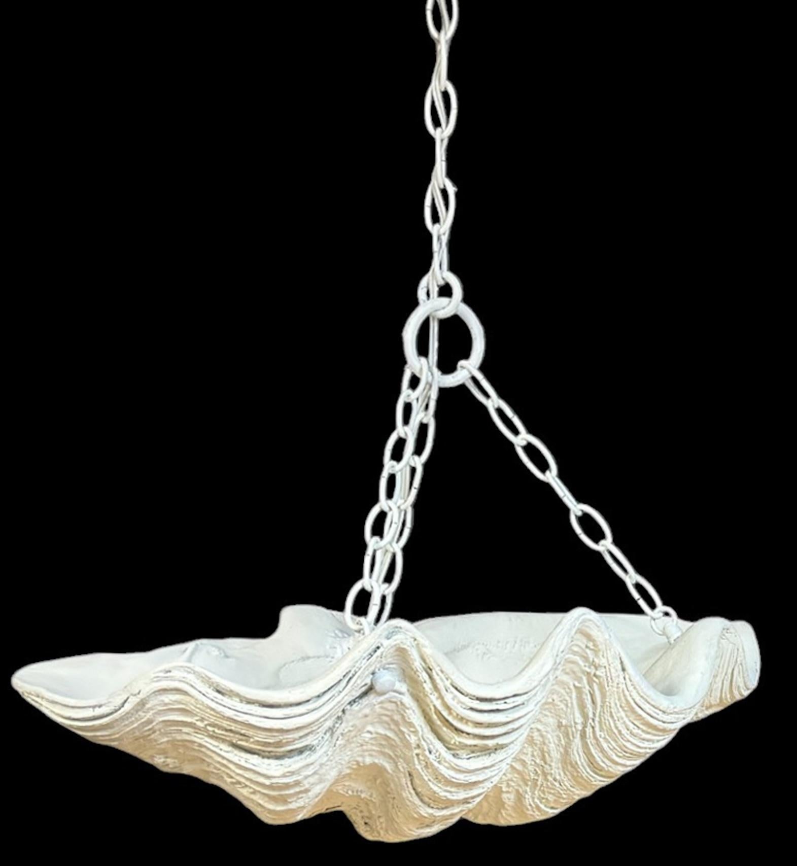 Modern Two Serge Roche Attributed Cast Painted Plaster Clam Shell Chandelier, 1950s For Sale
