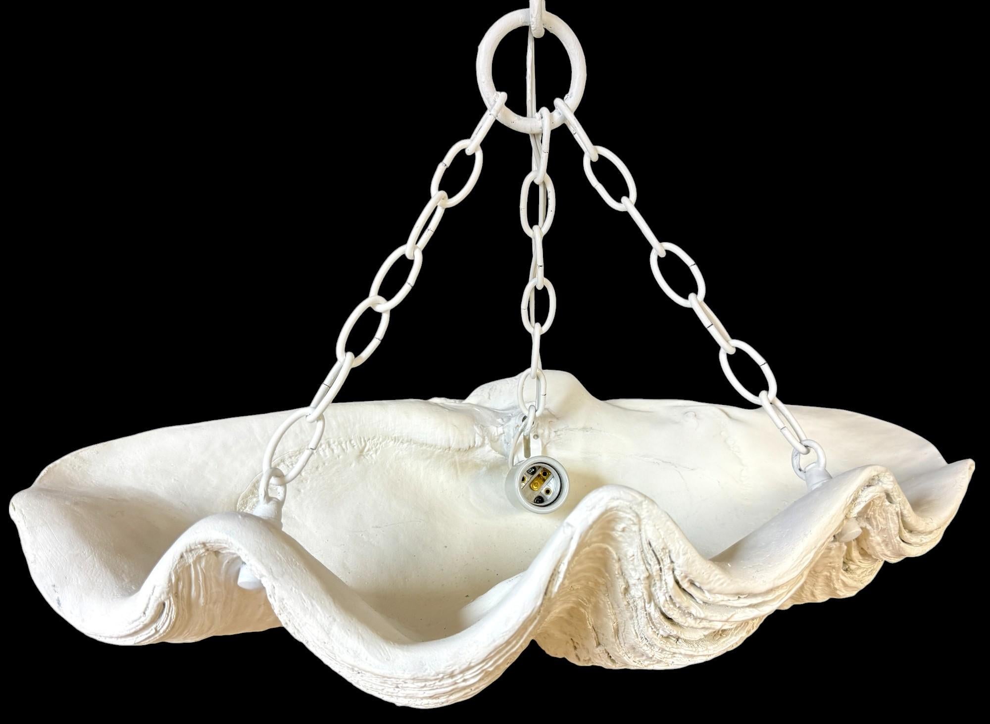 20th Century Two Serge Roche Attributed Cast Painted Plaster Clam Shell Chandelier, 1950s For Sale