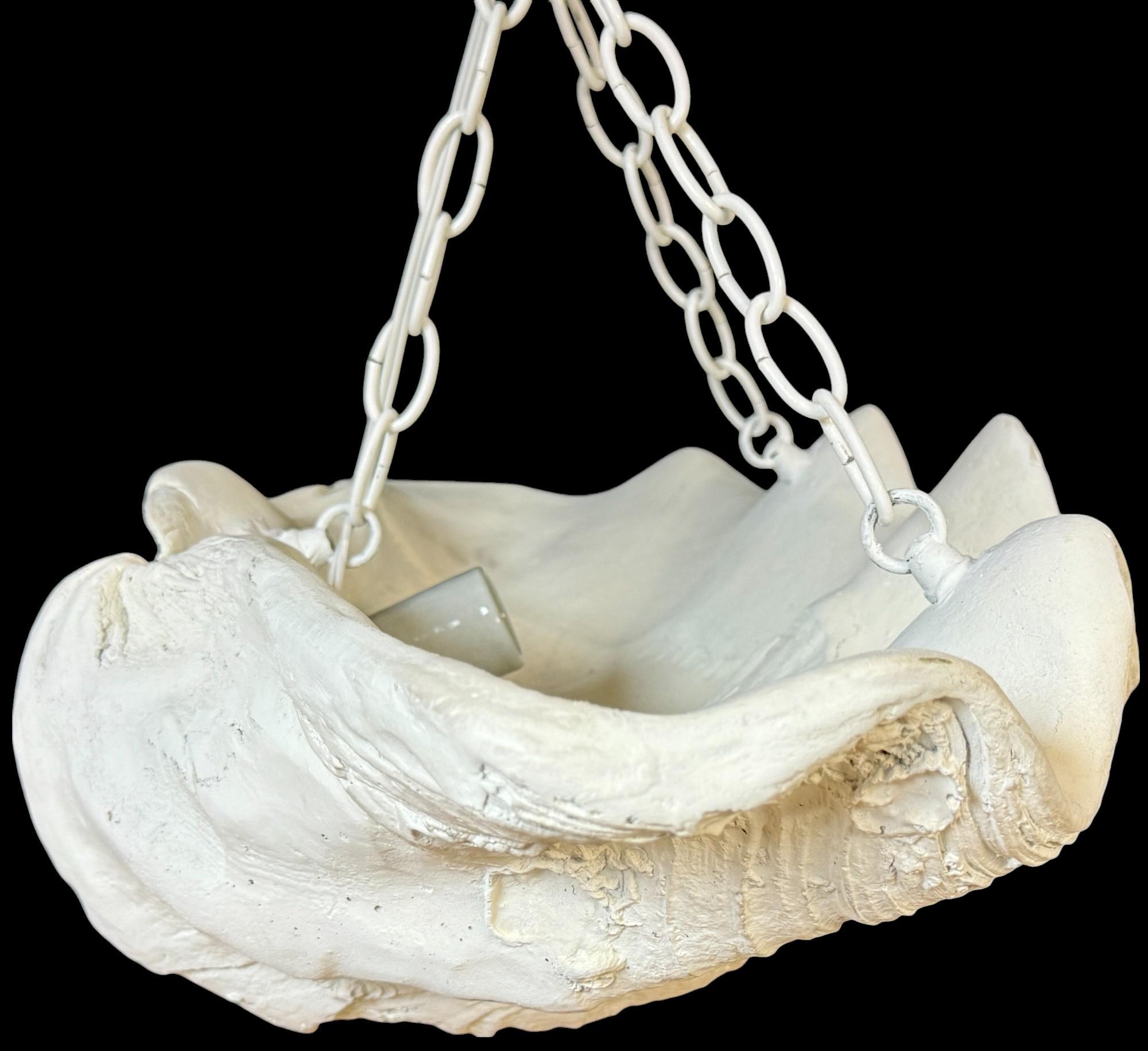 Two Serge Roche Attributed Cast Painted Plaster Clam Shell Chandelier, 1950s For Sale 2