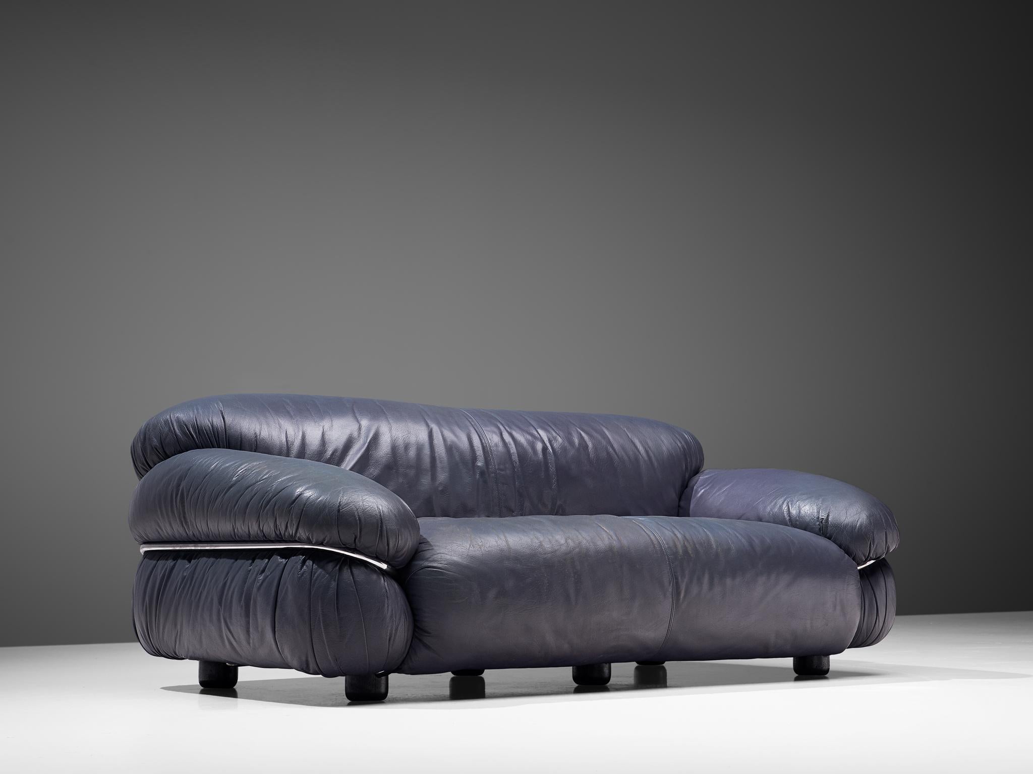 Two 'Sesann' Sofas in Night Blue Leatherette by Gianfranco Frattini In Good Condition In Waalwijk, NL