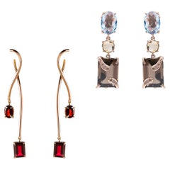 Two Set Earrings Rose Gold Dangle Design Earrings & Garnet 18K Gold Earrings 
