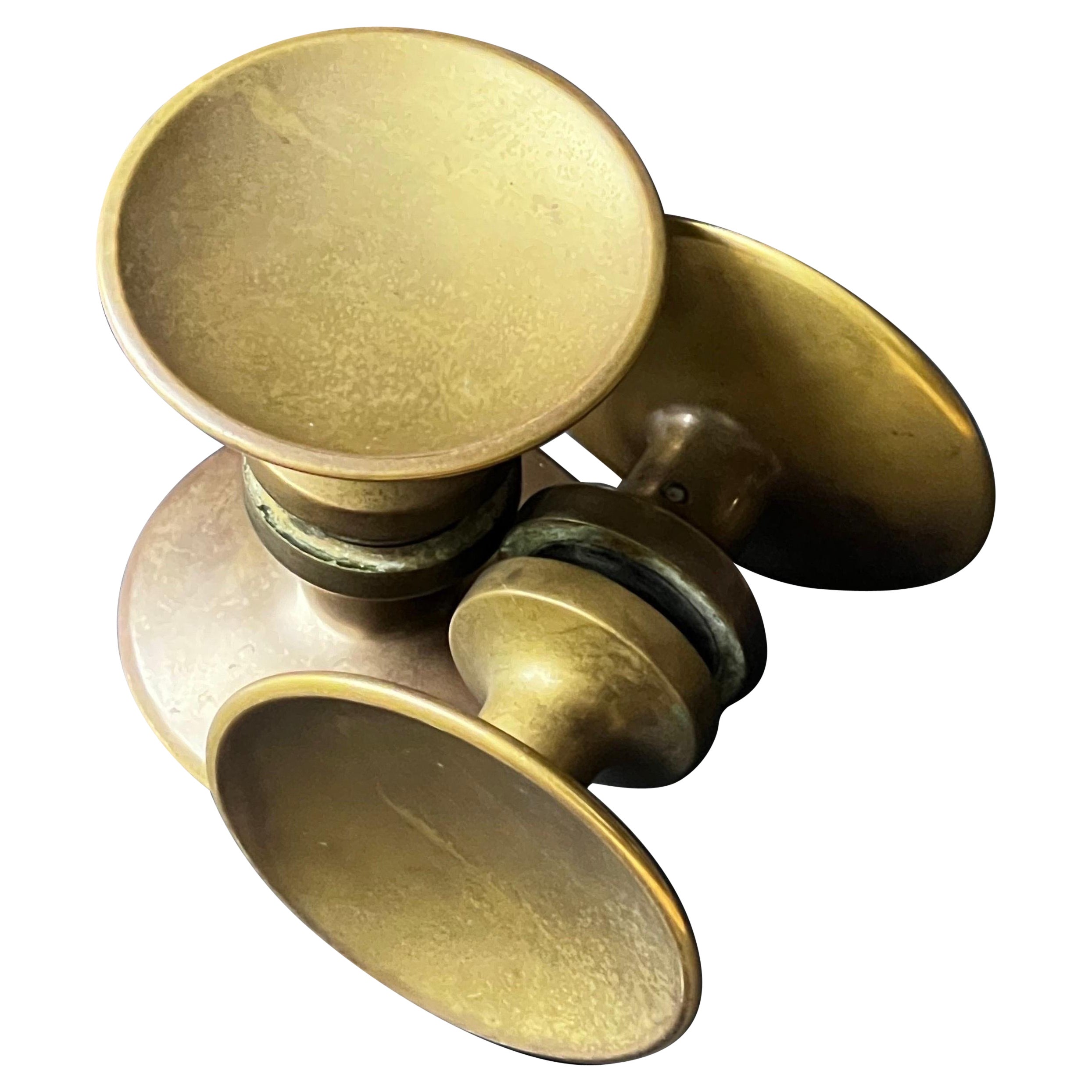 Two Sets Mid-Size Circular Door Handles in Bronze, Mid-20th Century, France