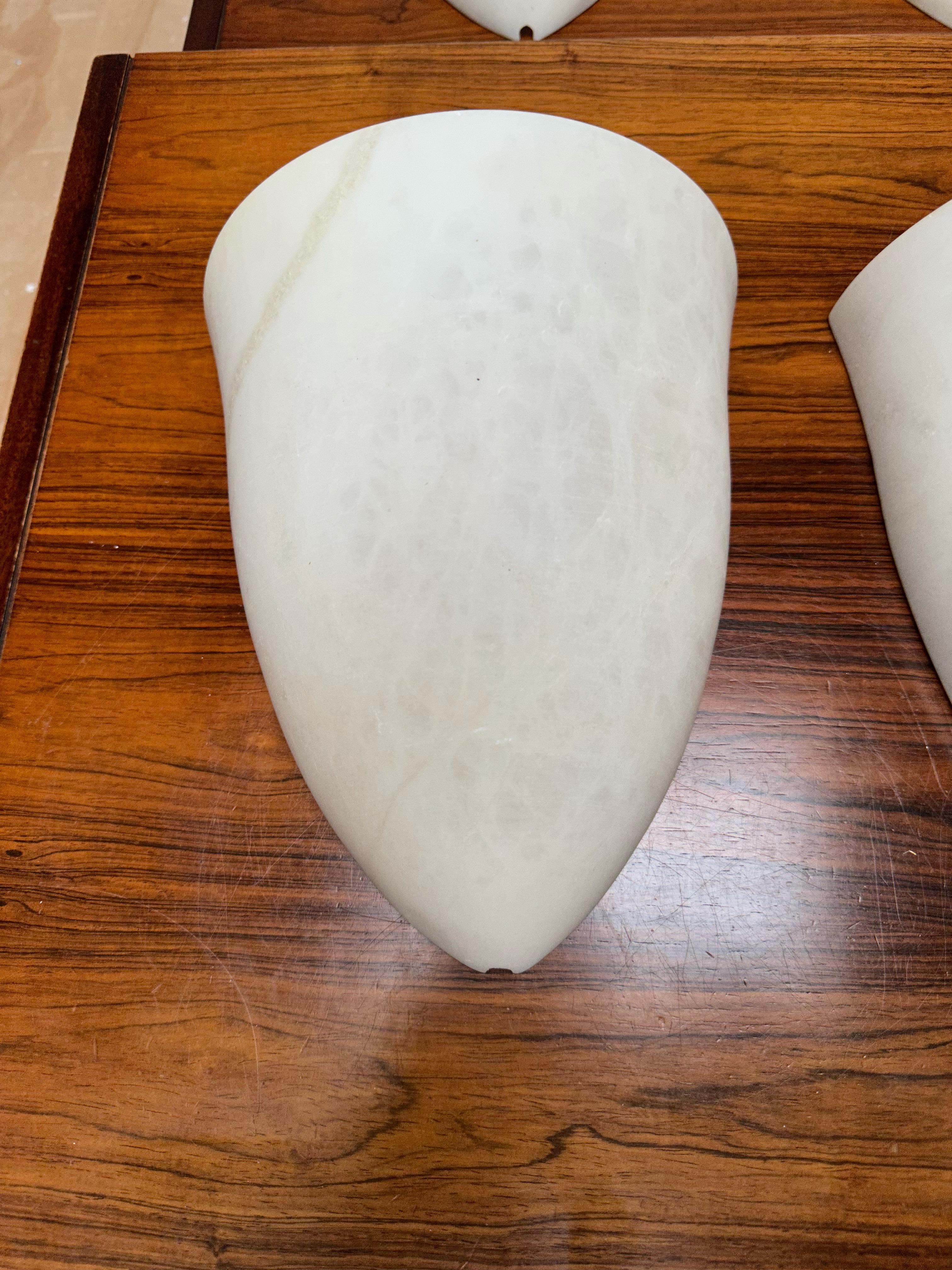 Set of Four Art Deco Style Cocoon Shape White & Mint Alabaster Wall Sconces In Excellent Condition In Lisse, NL