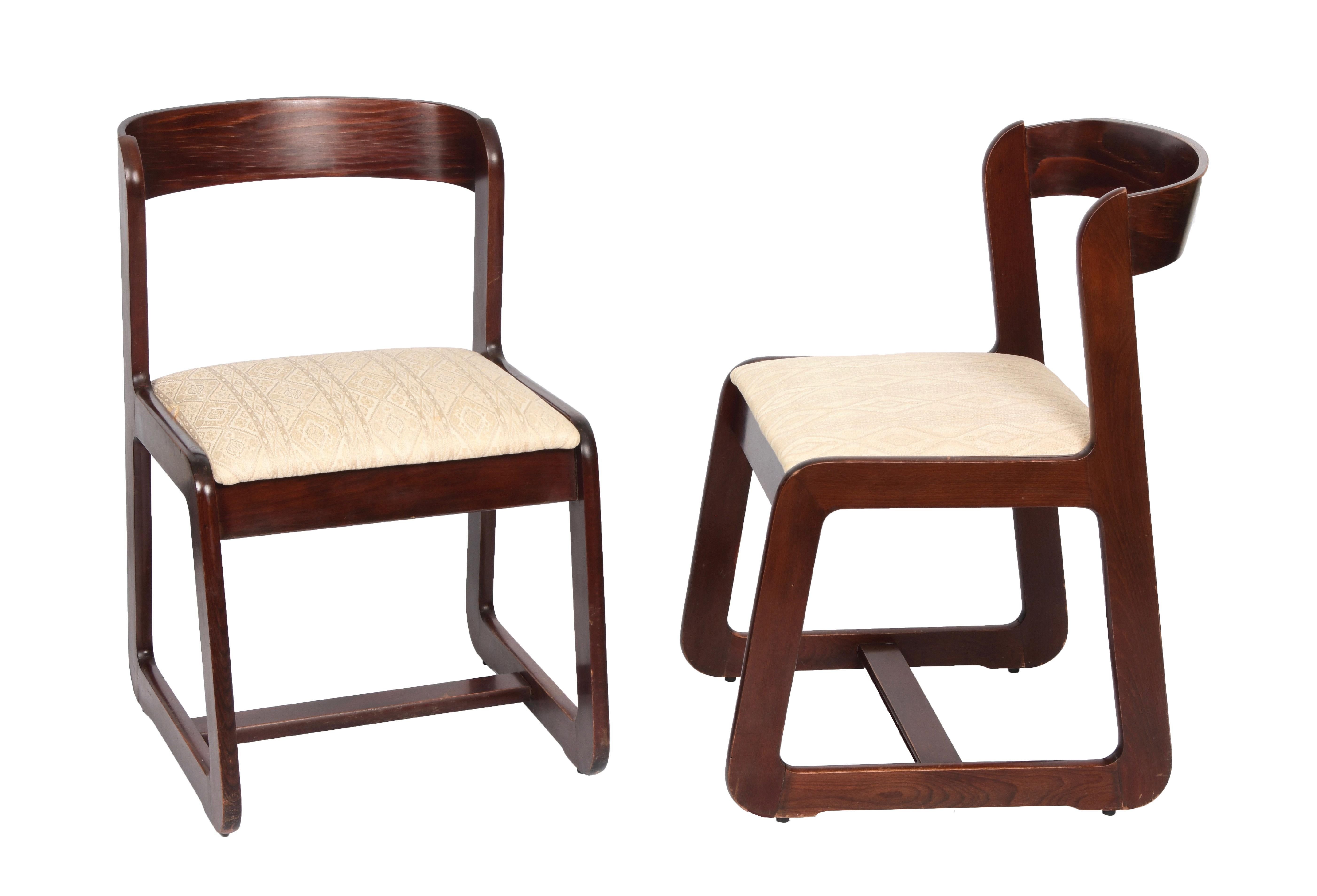 Mid-Century Modern Two sets of four Willy Rizzo Wooden and Fabric Chairs for Mario Sabot, 1970
