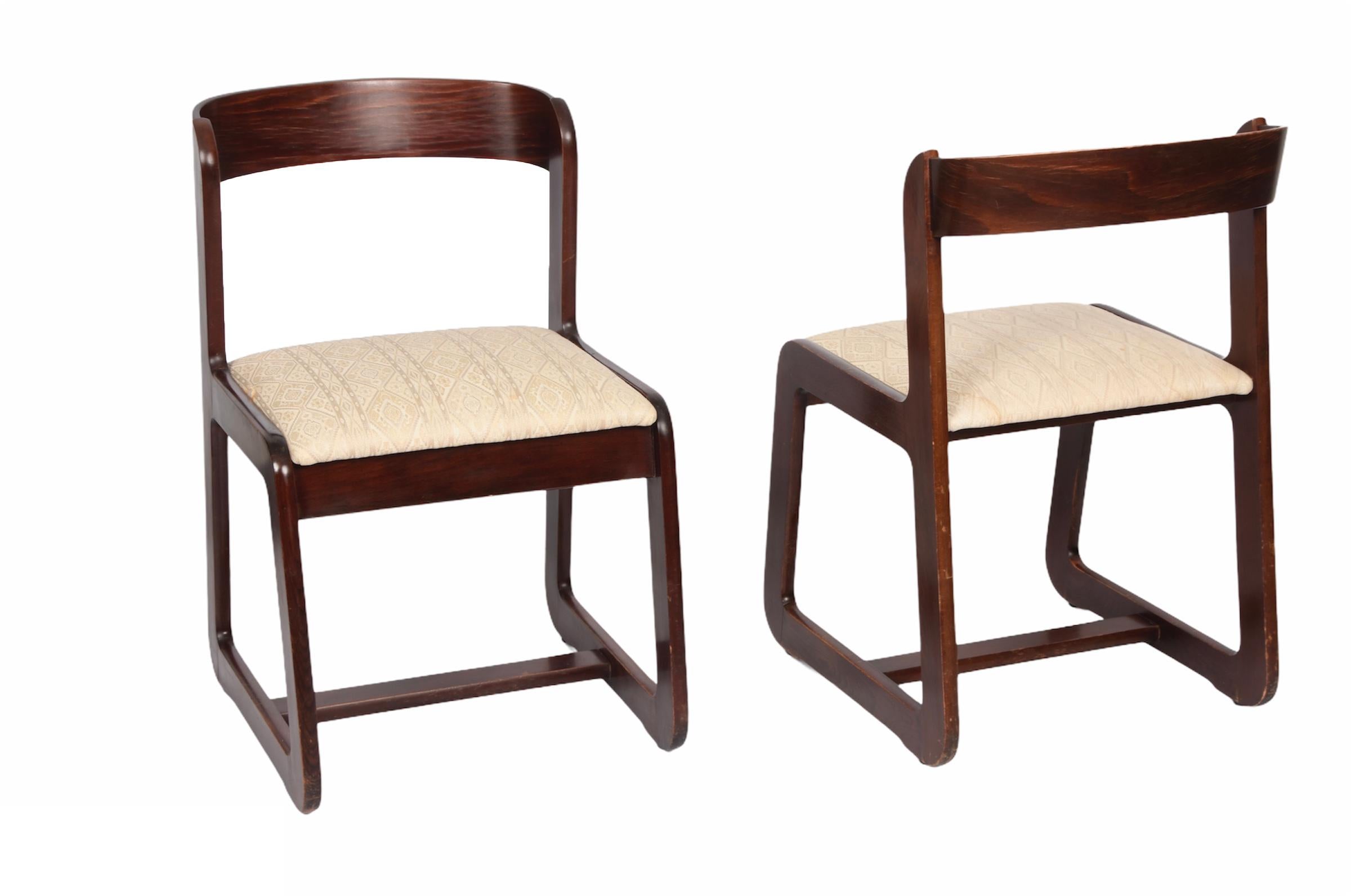 Two sets of four Willy Rizzo Wooden and Fabric Chairs for Mario Sabot, 1970 In Good Condition In Roma, IT