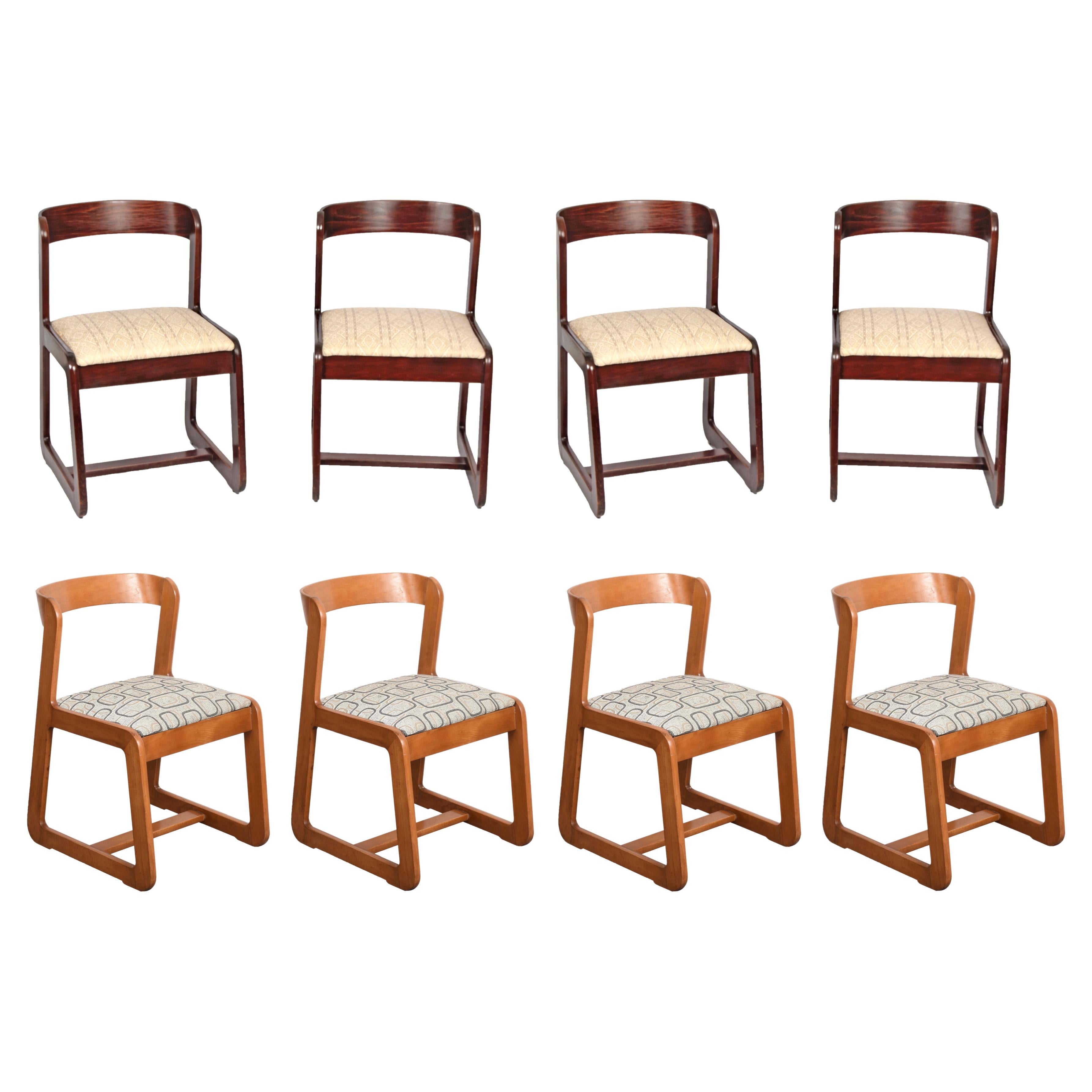 Two sets of four Willy Rizzo Wooden and Fabric Chairs for Mario Sabot, 1970