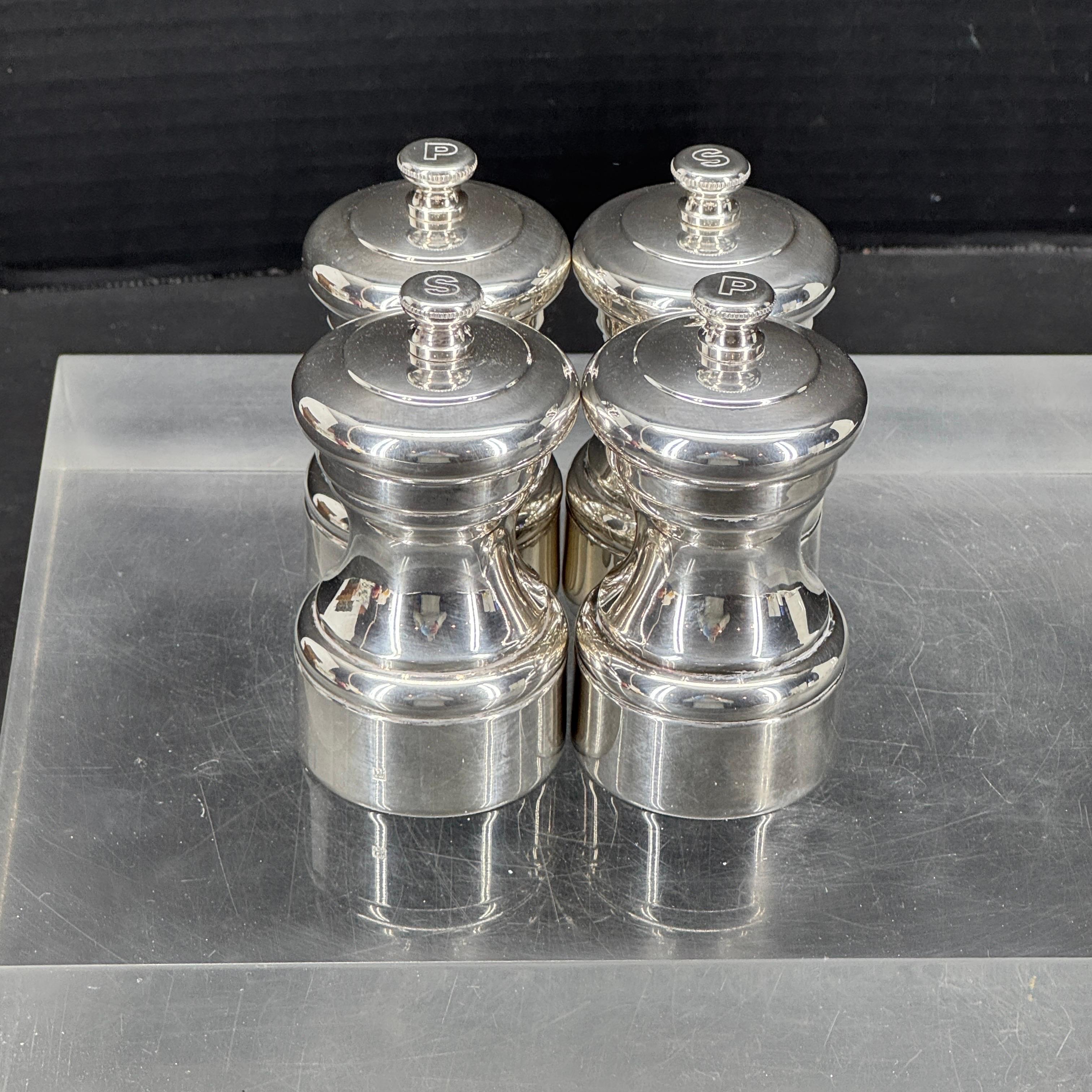 Two Sets of French Peugeot Silver Plate Salt Pepper Mills 7