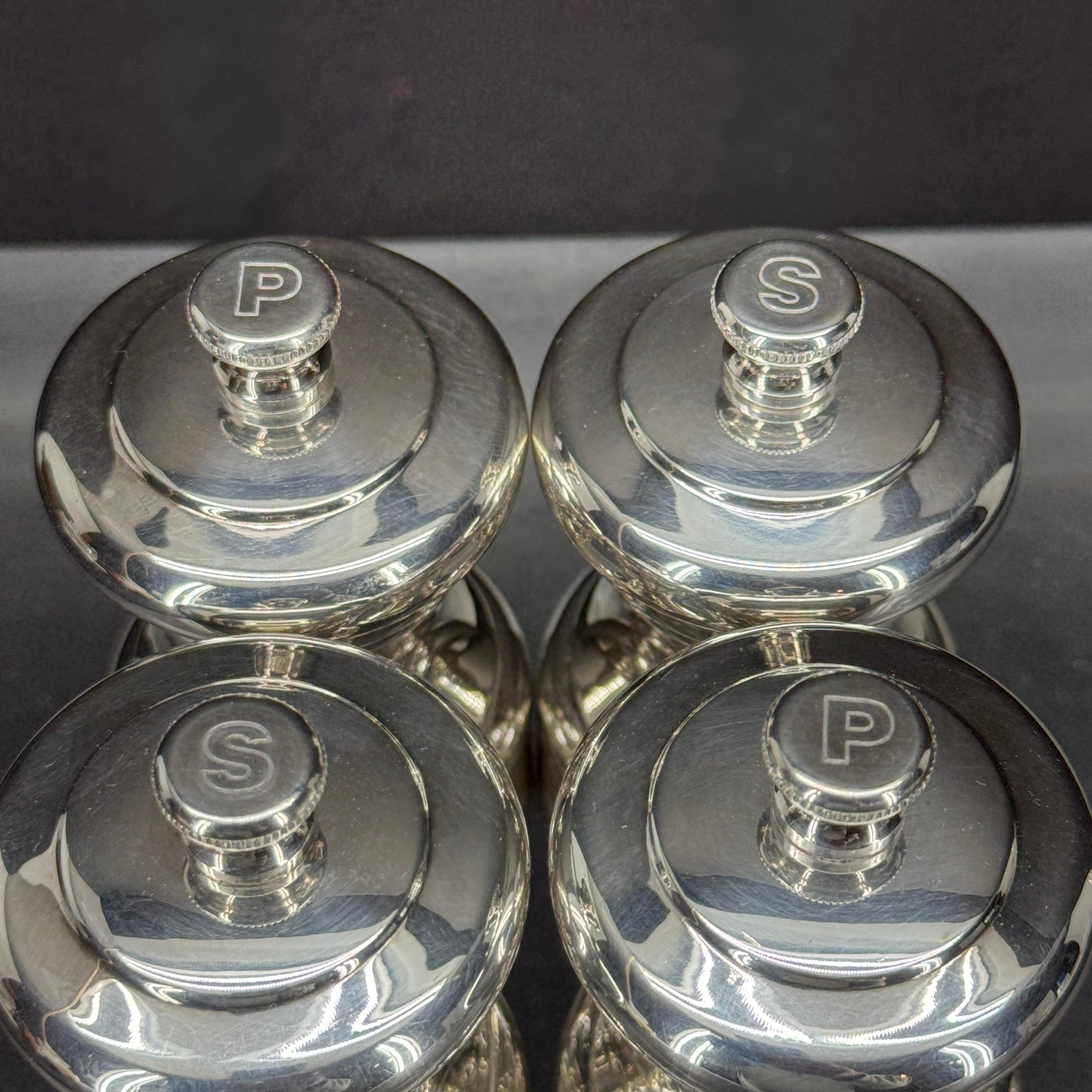 Two Sets of French Peugeot Silver Plate Salt Pepper Mills 8