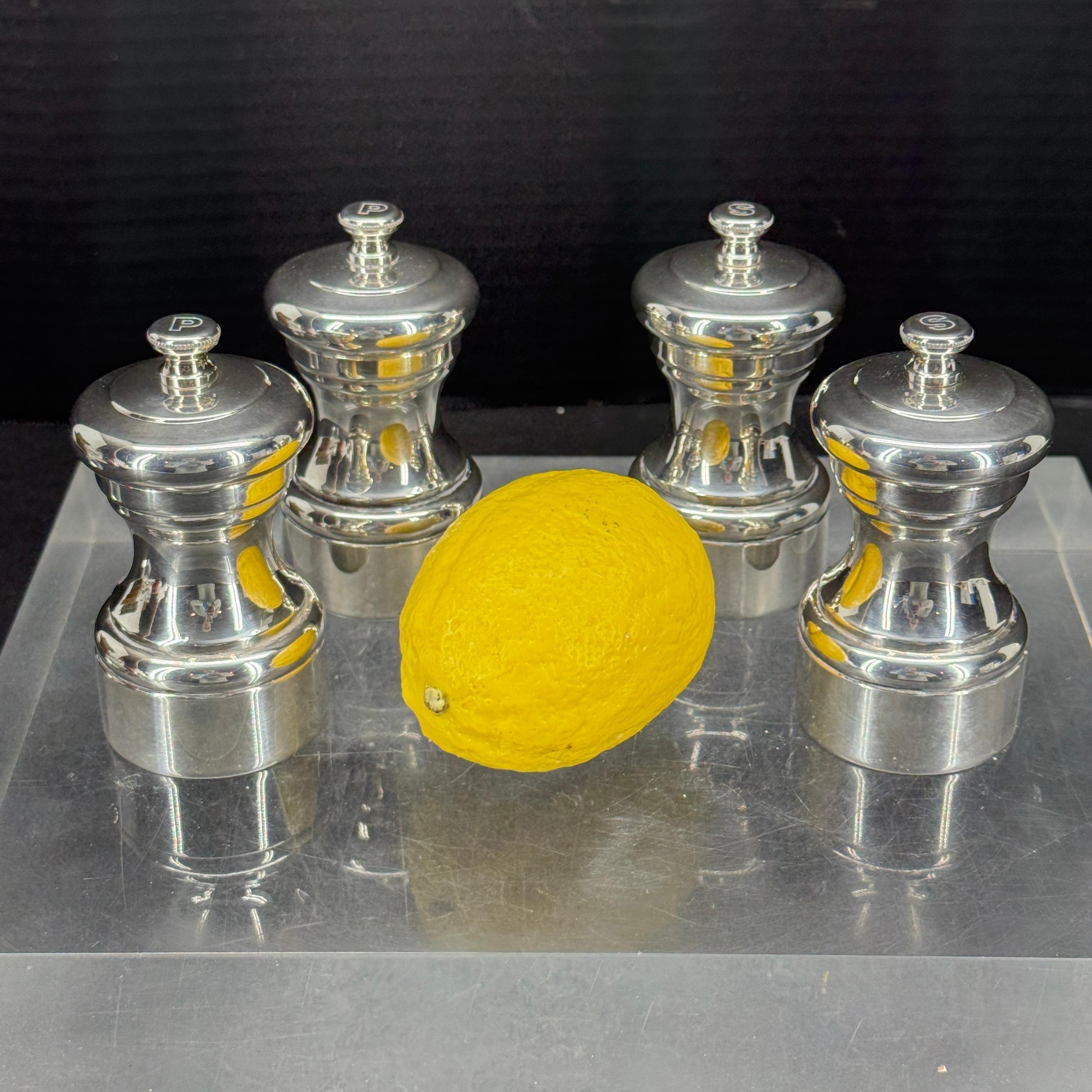 Mid-Century Modern Two Sets of French Peugeot Silver Plate Salt Pepper Mills