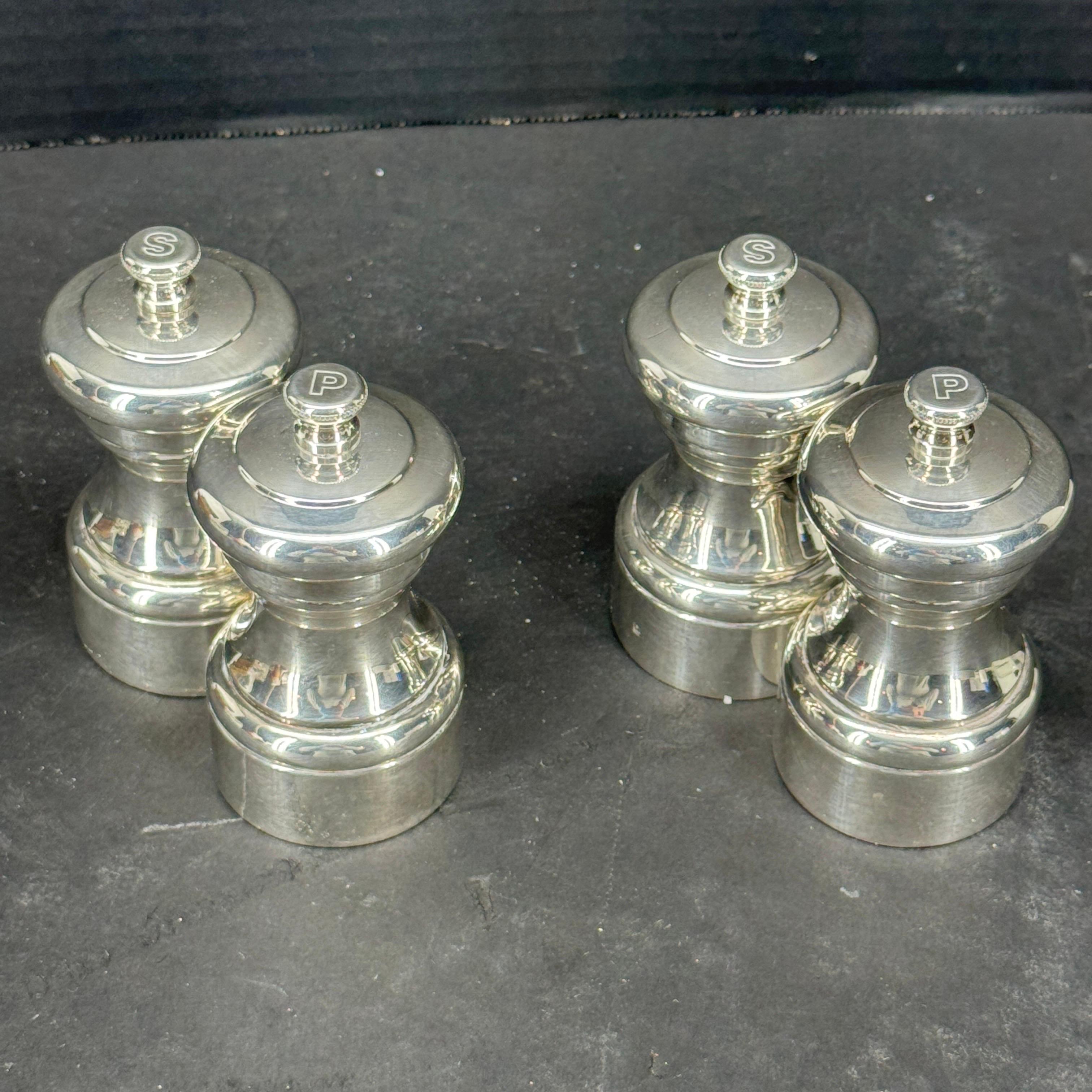 Two Sets of French Peugeot Silver Plate Salt Pepper Mills 2