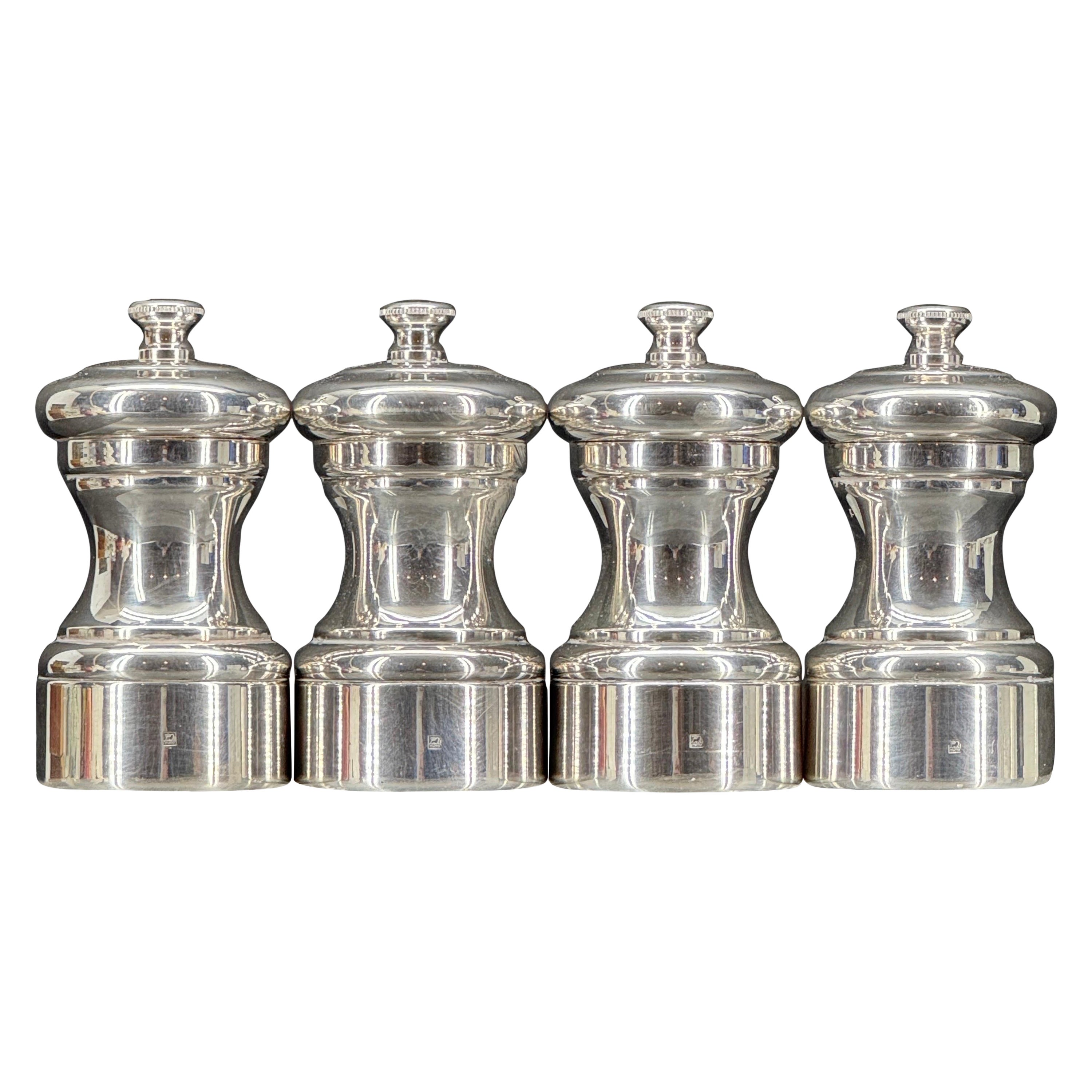 Two Sets of French Peugeot Silver Plate Salt Pepper Mills