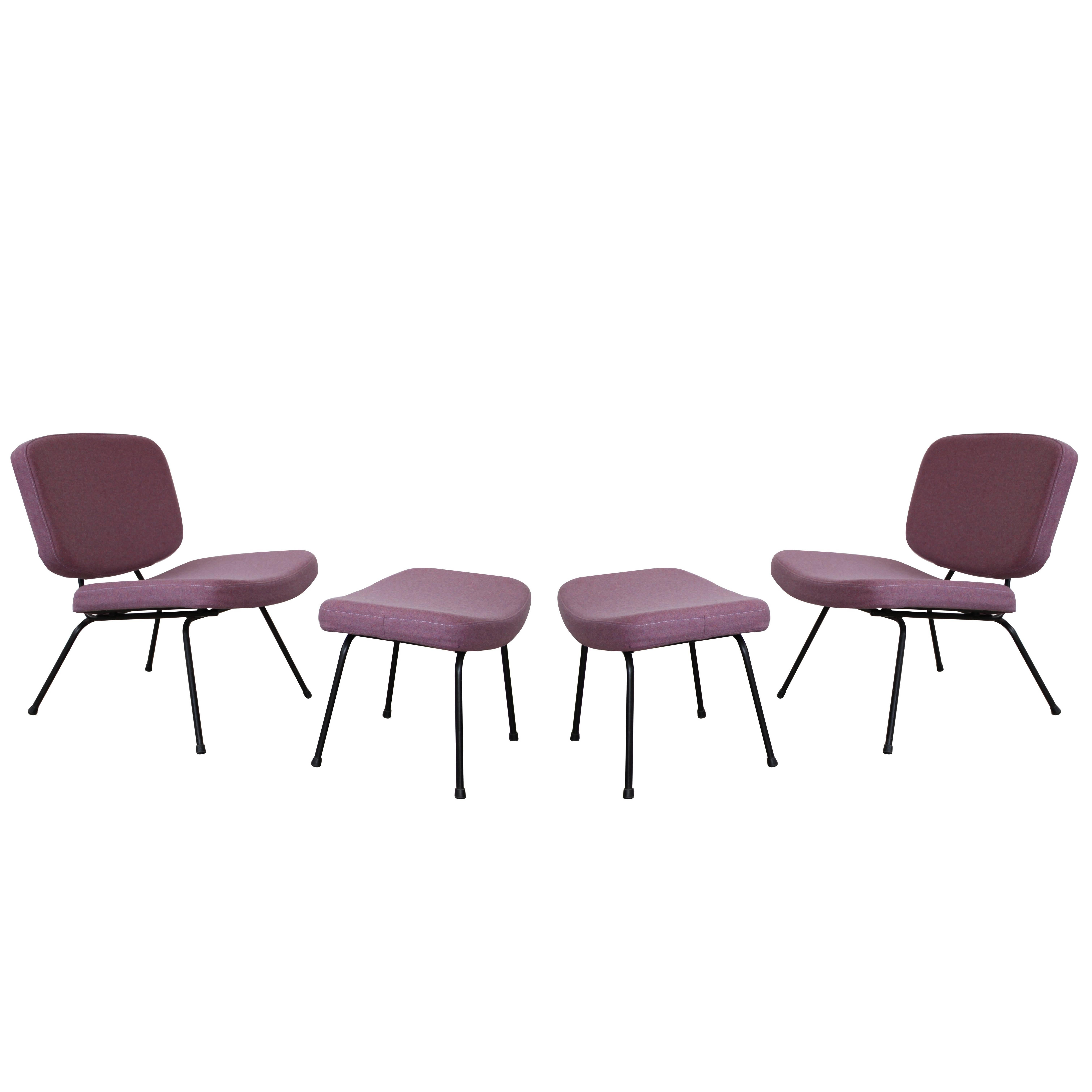 Two Sets of Lows Chairs CM190 with Footstools by Pierre Paulin for Thonet, 1959 For Sale