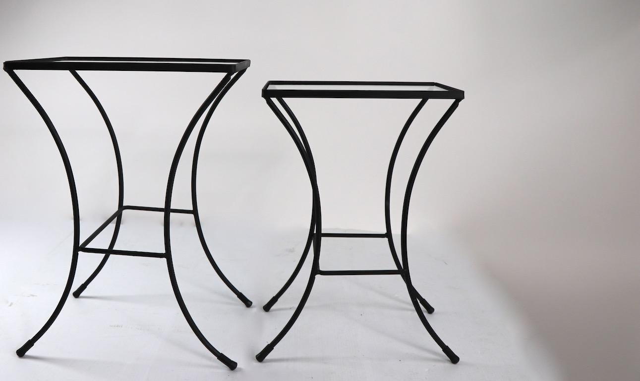 Glass Two Sets of Mid Century Wrought Iron Nesting Tables