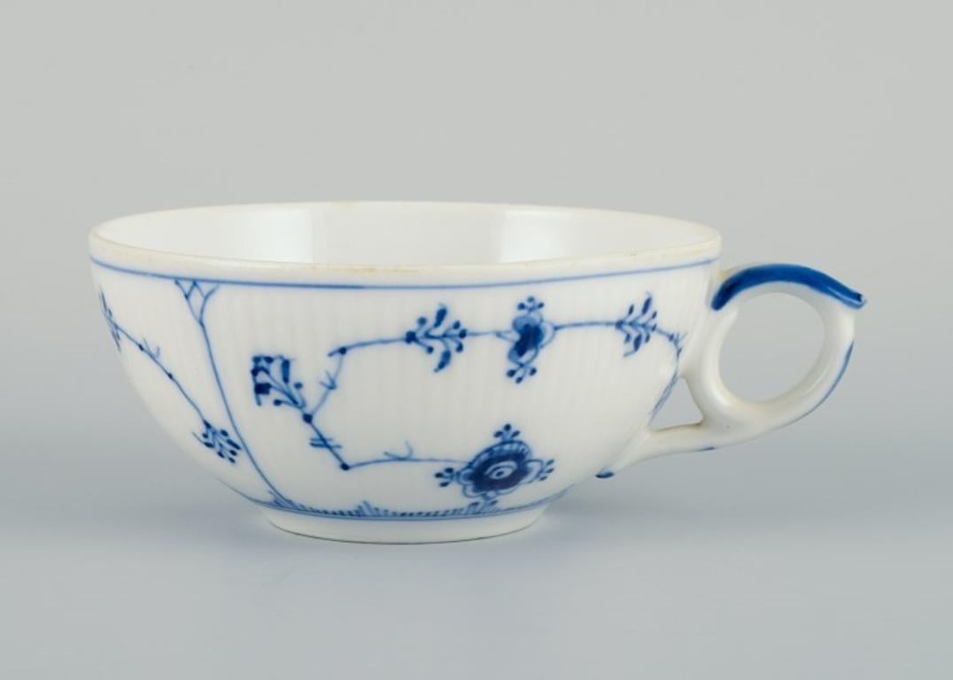 Hand-Painted Two Sets of Royal Copenhagen Blue Fluted Plain Tea Cups and Saucers For Sale