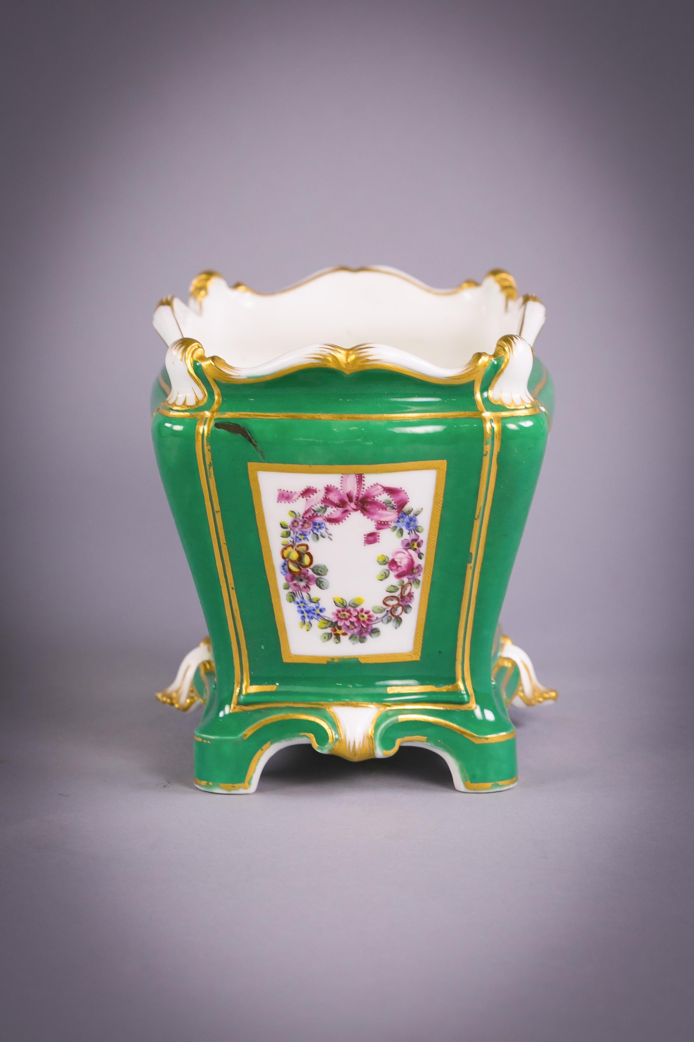 Two Sevres Green Ground Flower Vases, Dated 1764 and 1765 For Sale 4