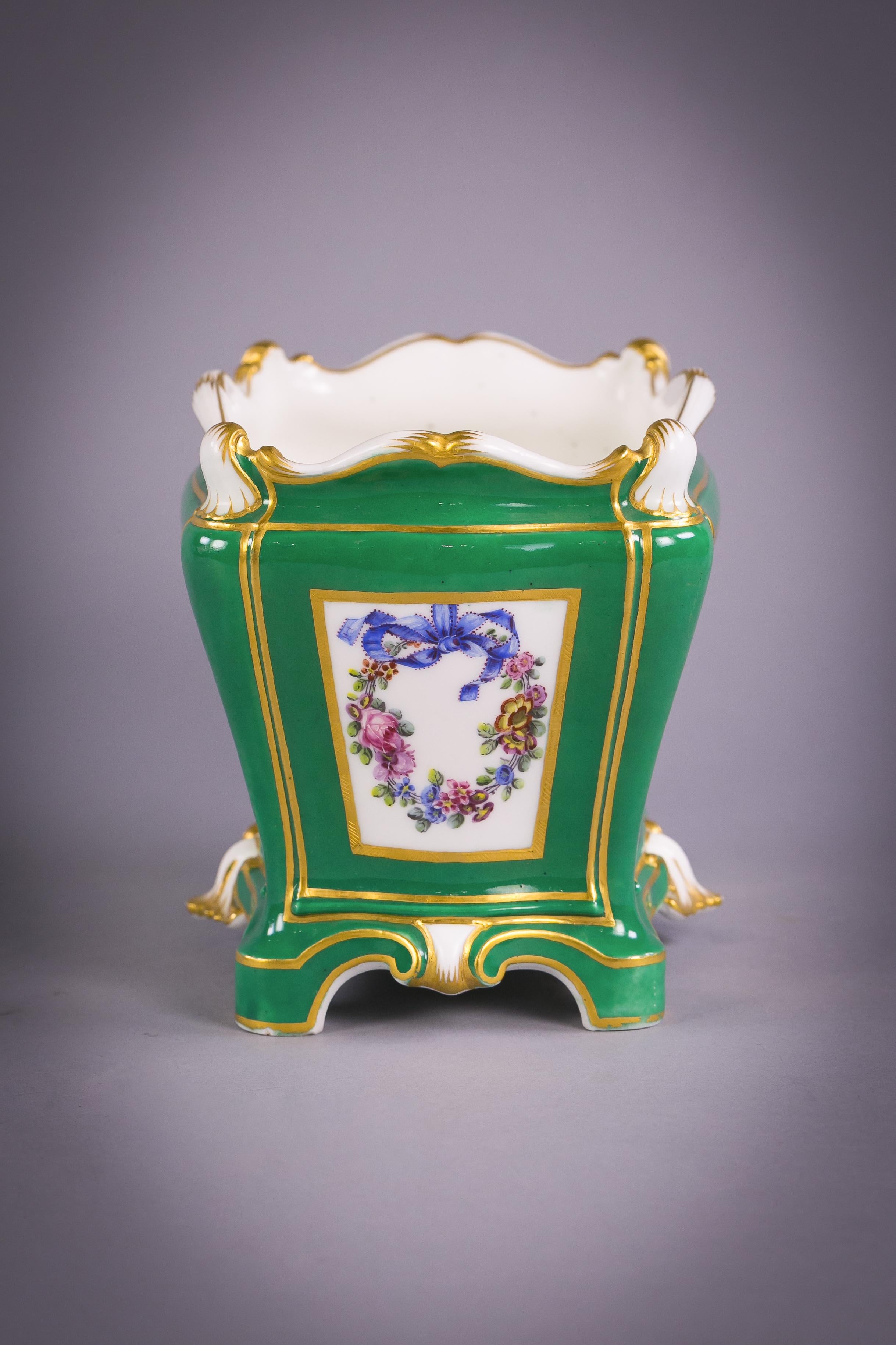Two Sevres Green Ground Flower Vases, Dated 1764 and 1765 For Sale 6
